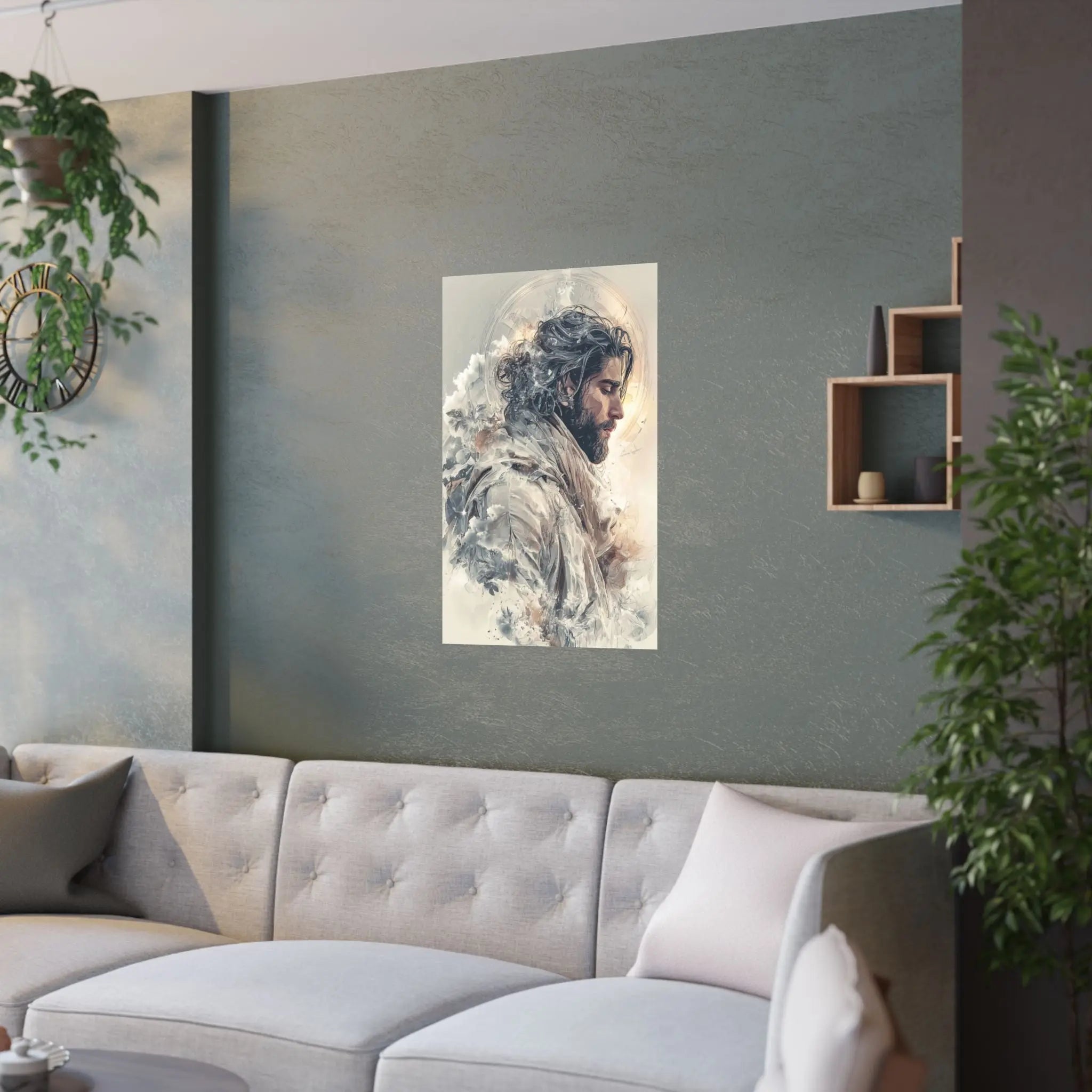 Satin Poster — Ethereal Jesus Portrait Art Print Printify