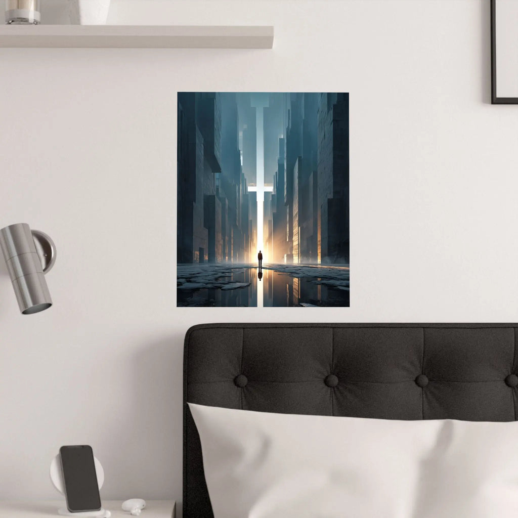 Satin Poster — Solitary Figure in Futuristic Cityscape (210gsm) Printify