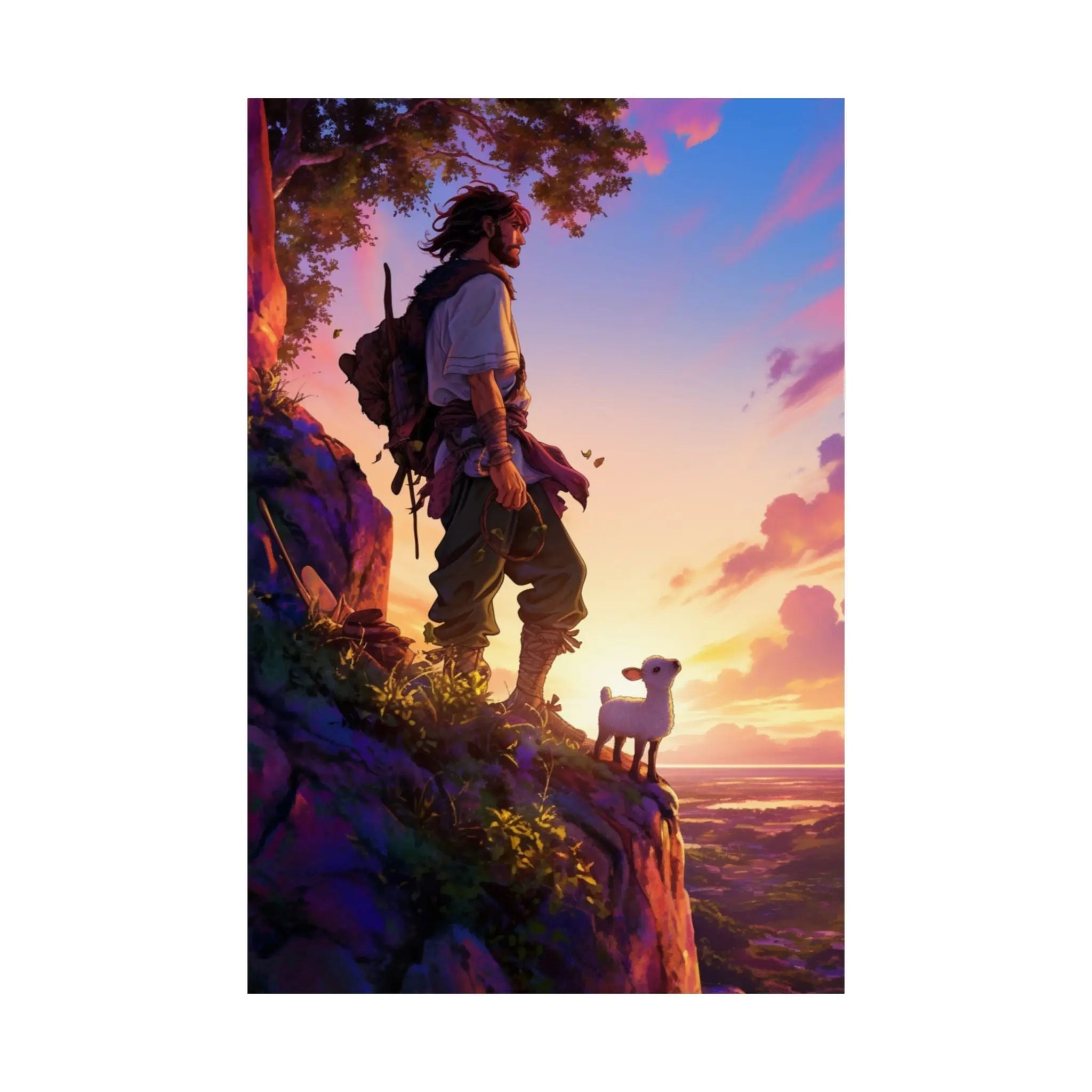Satin Poster – Adventurer at Sunset Illustration (210gsm) Printify