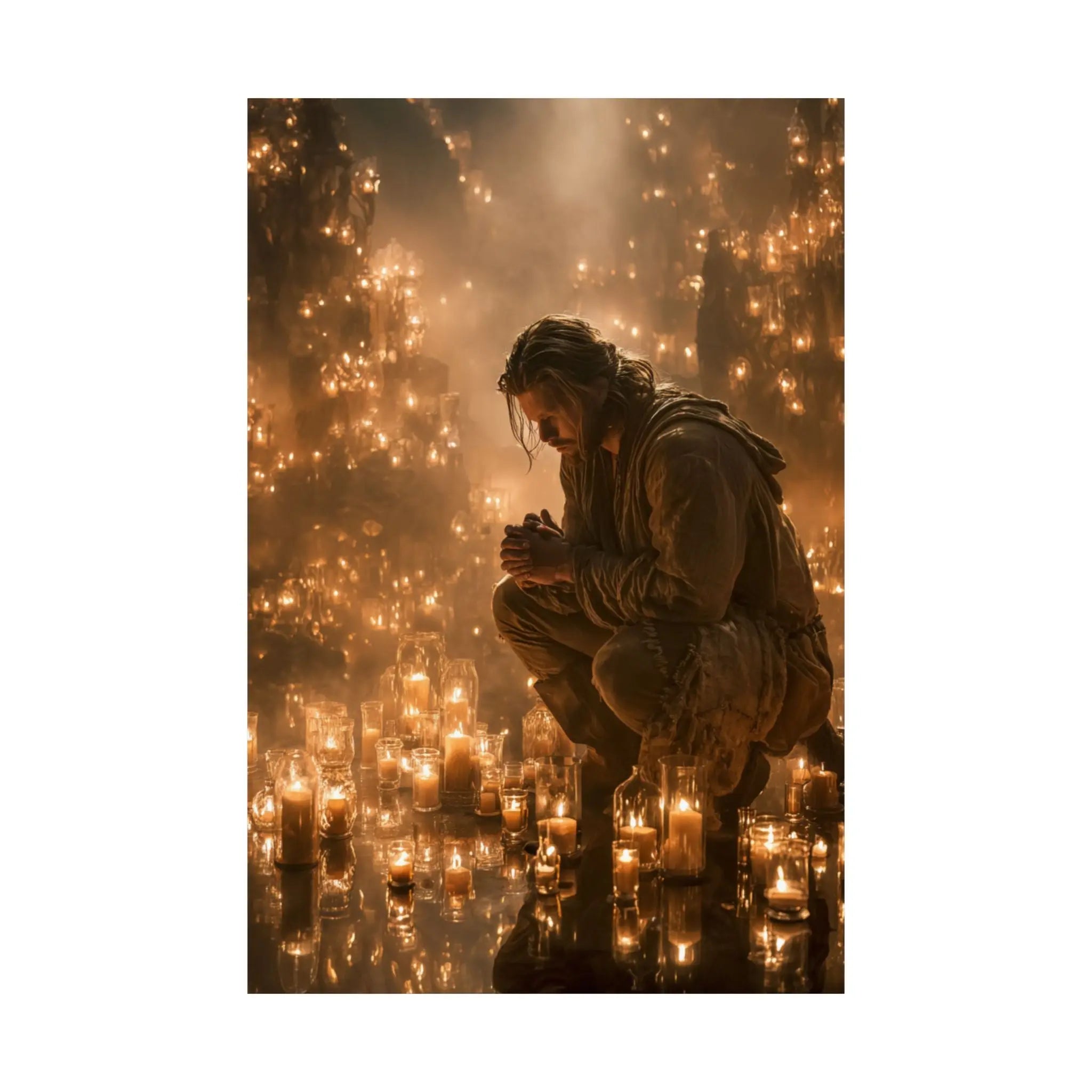 Satin Poster — Reflective Candlelight Prayer Wall Art Printify