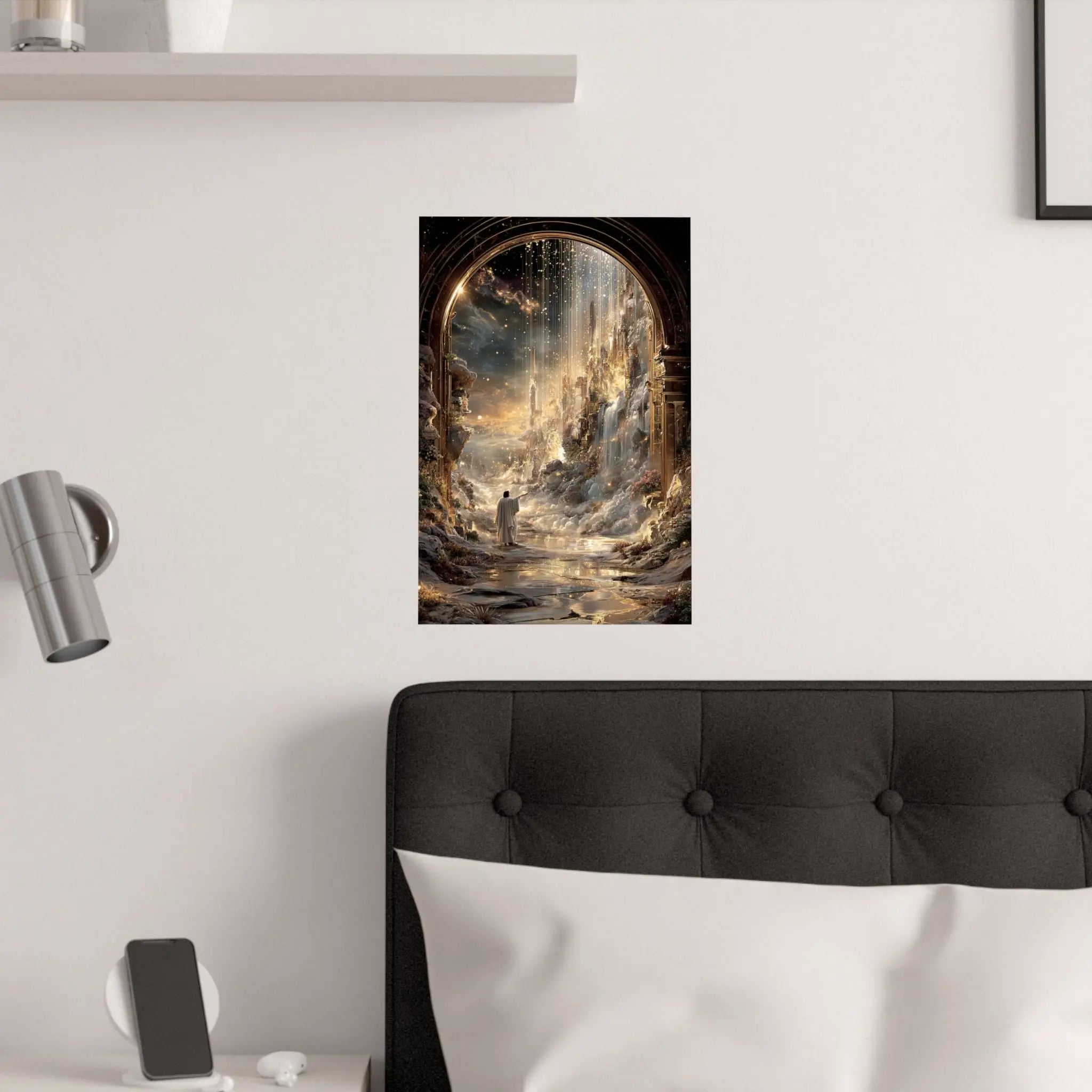 Celestial Gateway Satin Poster — Ethereal Golden Landscape Wall Art Printify