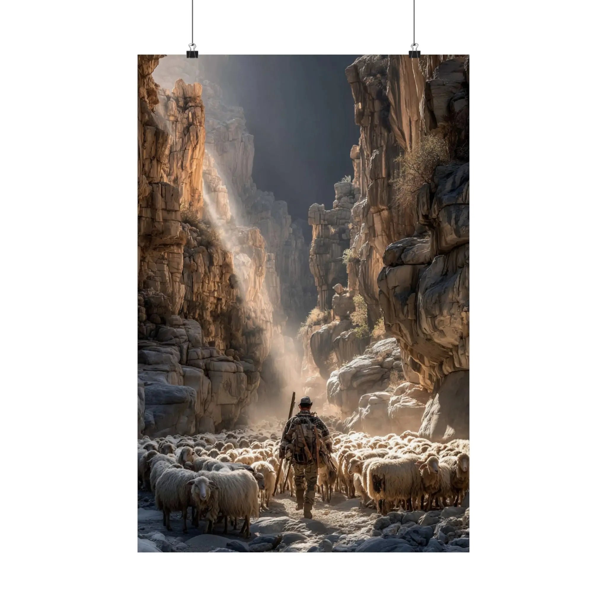 Satin Poster — Shepherd in Canyon: Dramatic Scenic Wall Art (210gsm Satin) Printify