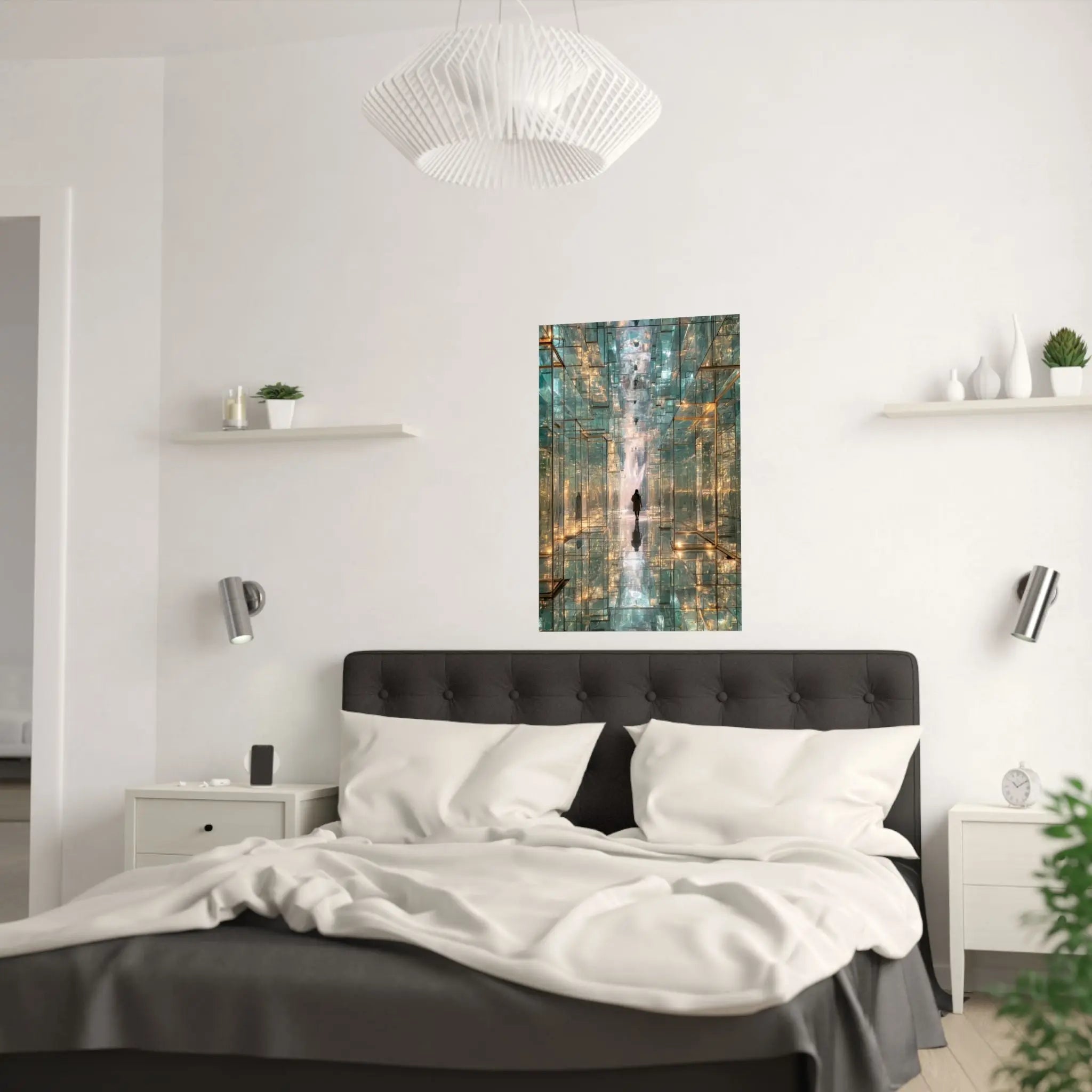 Mirrored Lightscape Satin Poster — Surreal City Reflection Wall Art Printify