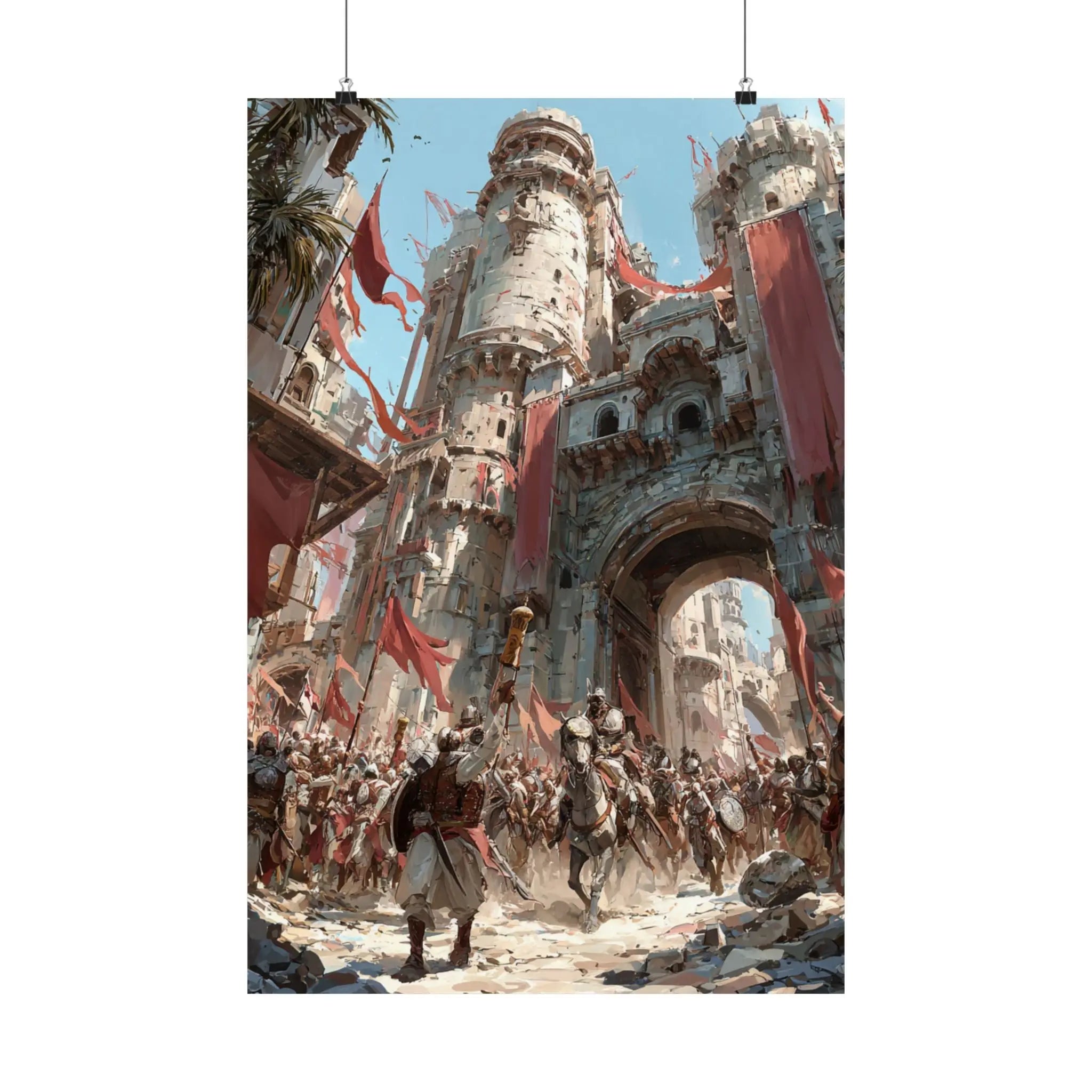 Medieval City Gates Satin Poster — Epic Castle Battle Art Print (210gsm) Printify