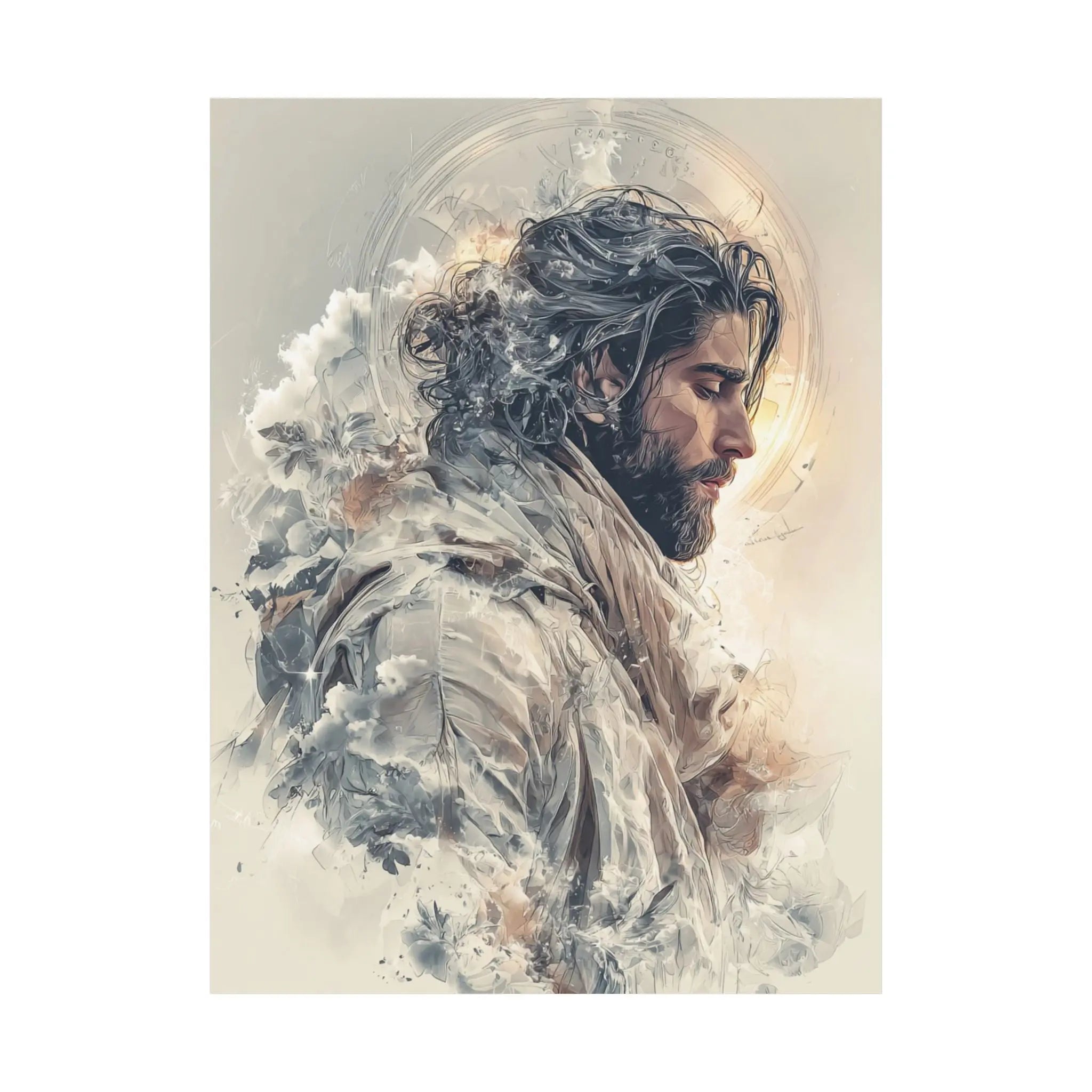 Satin Poster — Ethereal Jesus Portrait Art Print Printify