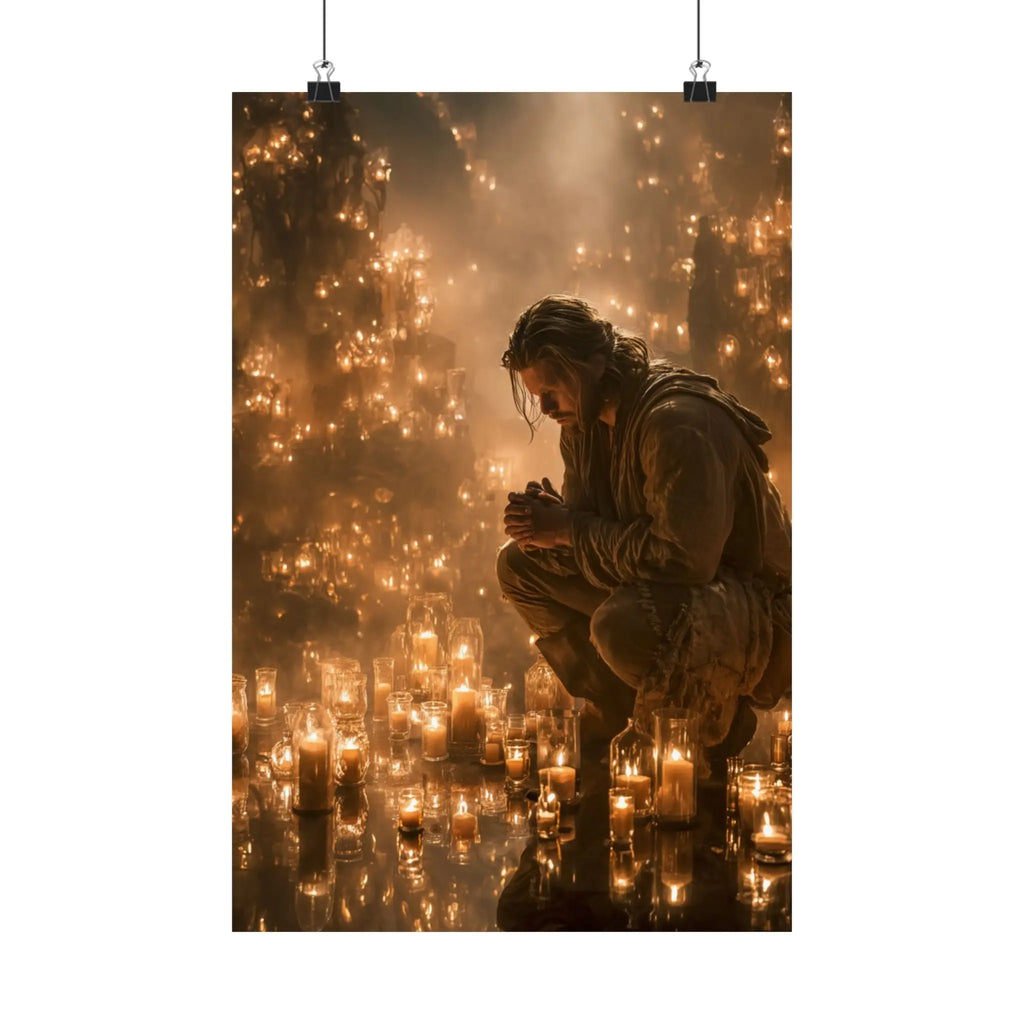 Satin Poster — Reflective Candlelight Prayer Wall Art Printify
