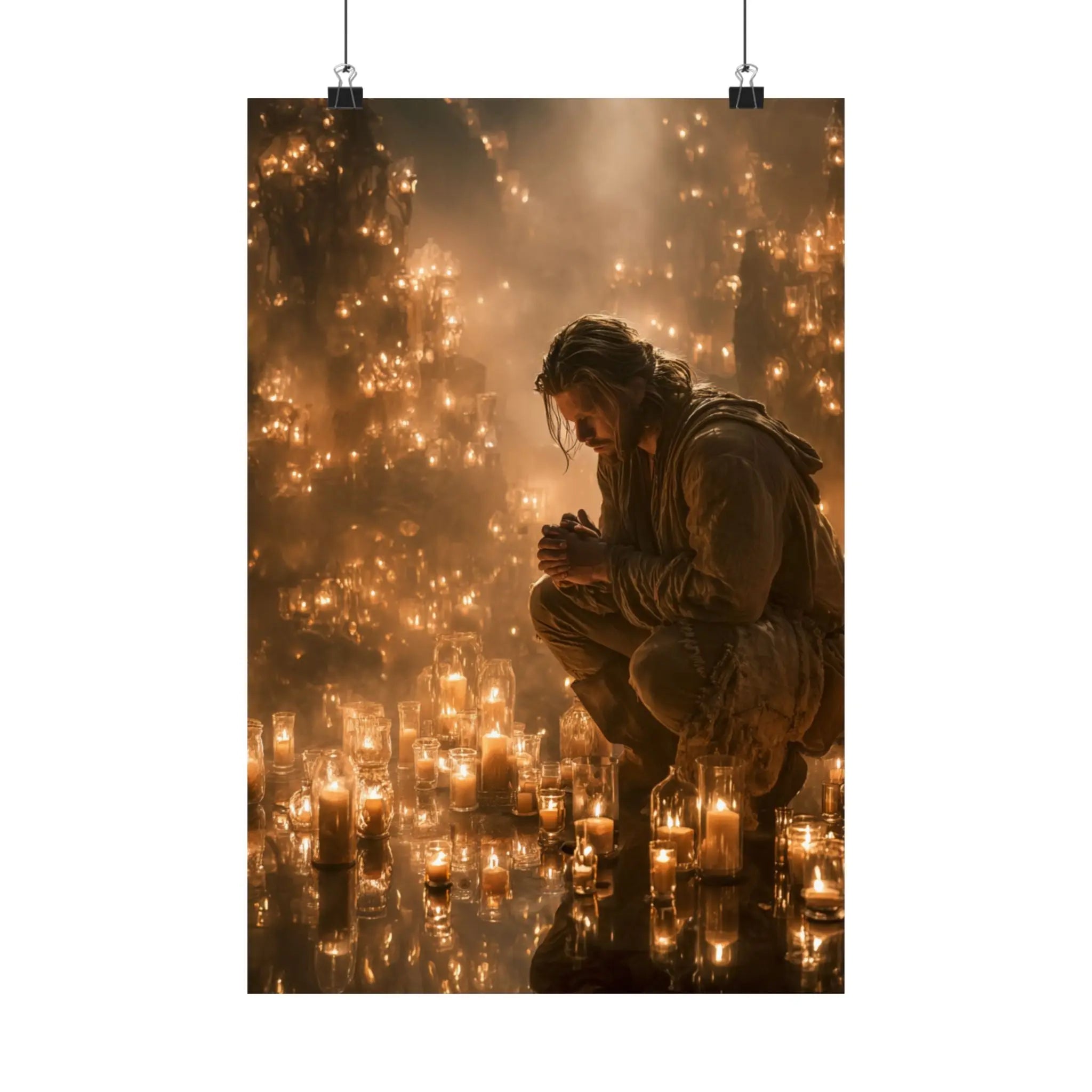 Satin Poster — Reflective Candlelight Prayer Wall Art Printify