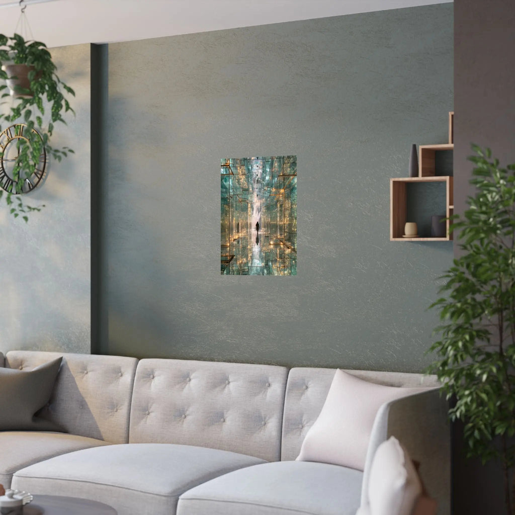 Mirrored Lightscape Satin Poster — Surreal City Reflection Wall Art Printify