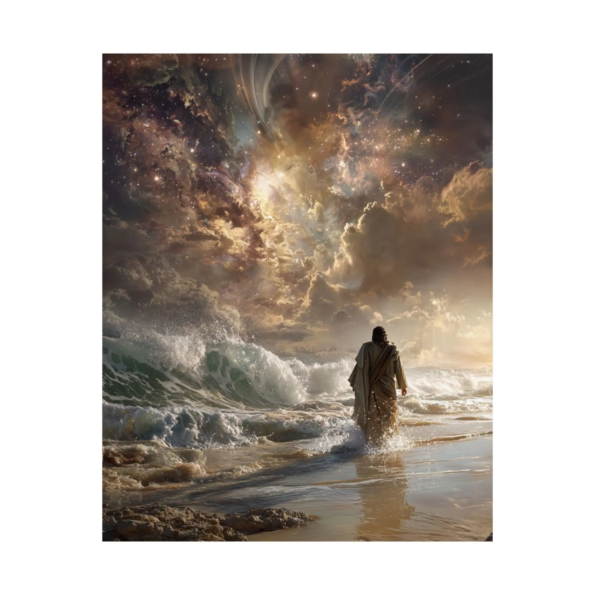 Satin Poster — Stormy Seascape with Jesus (210gsm) Printify