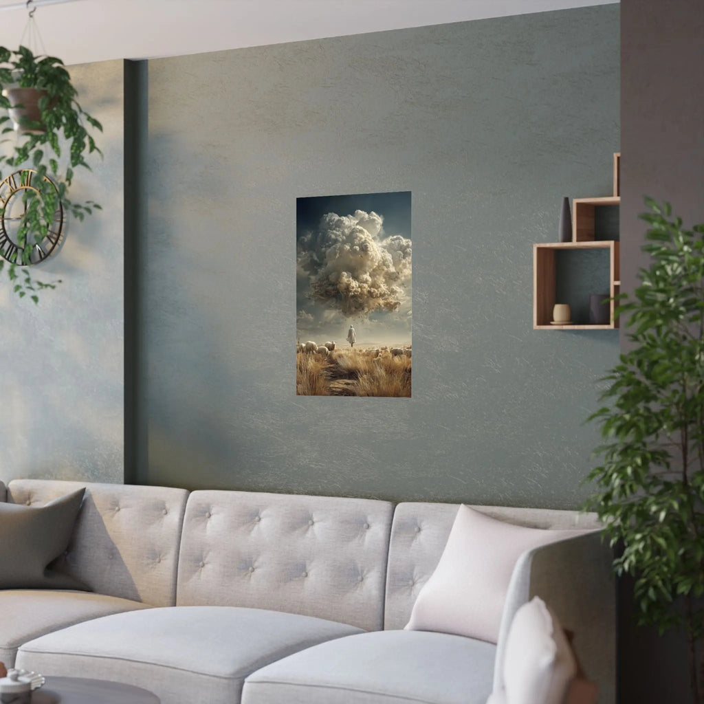 Surreal Shepherd & Cloudscape Satin Poster Printify