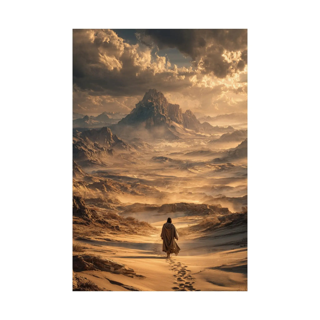Satin Poster — Jesus in The Desert Landscape Art Print Printify