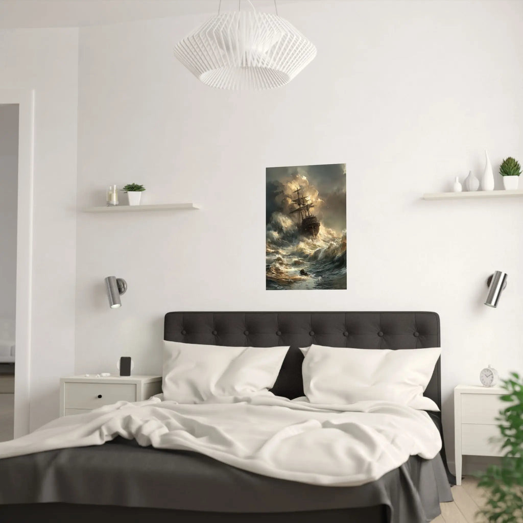 Satin Poster — Stormy Shipwreck Art Print Printify