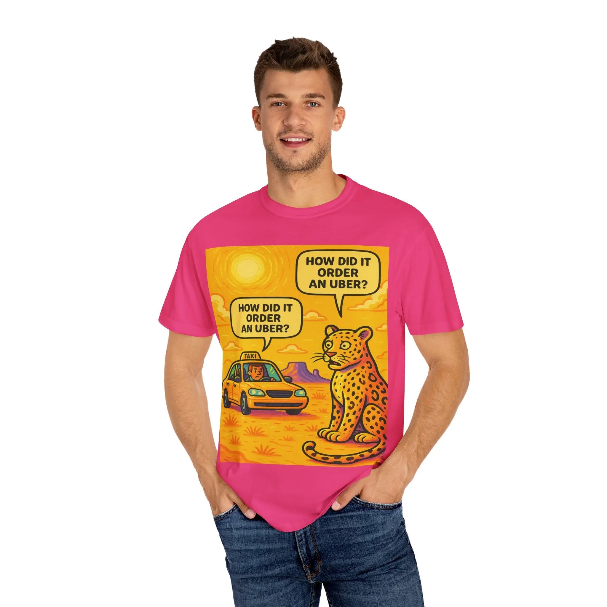 Humorous Unisex Garment-Dyed T-shirt - 'How Did It Order an Uber?' Printify