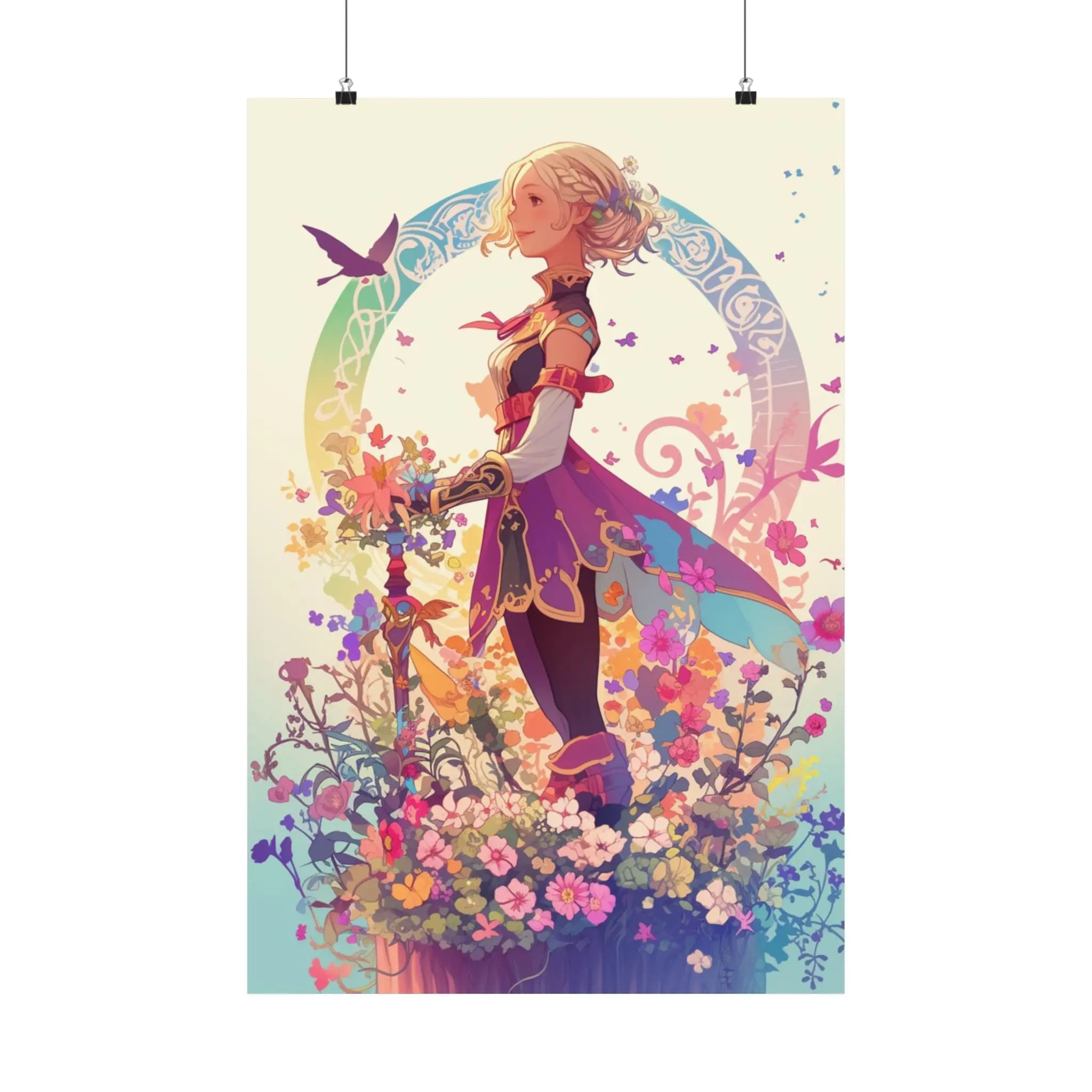 Satin Poster — Fantasy Girl in Floral Garden (210gsm) Printify