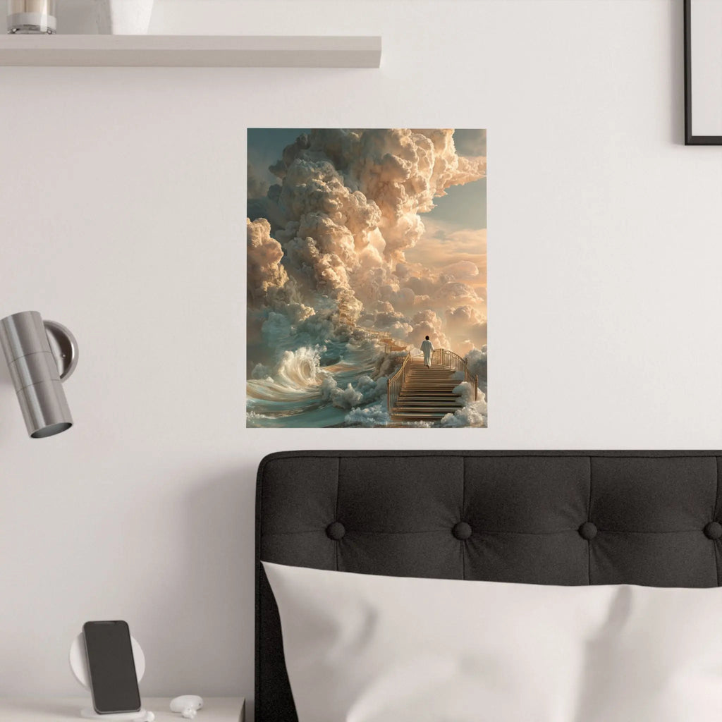 Satin Poster — Surreal Stairway to the Clouds Art Print Printify