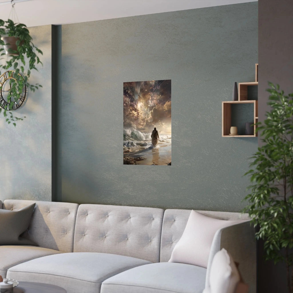 Satin Poster — Stormy Seascape with Jesus (210gsm) Printify