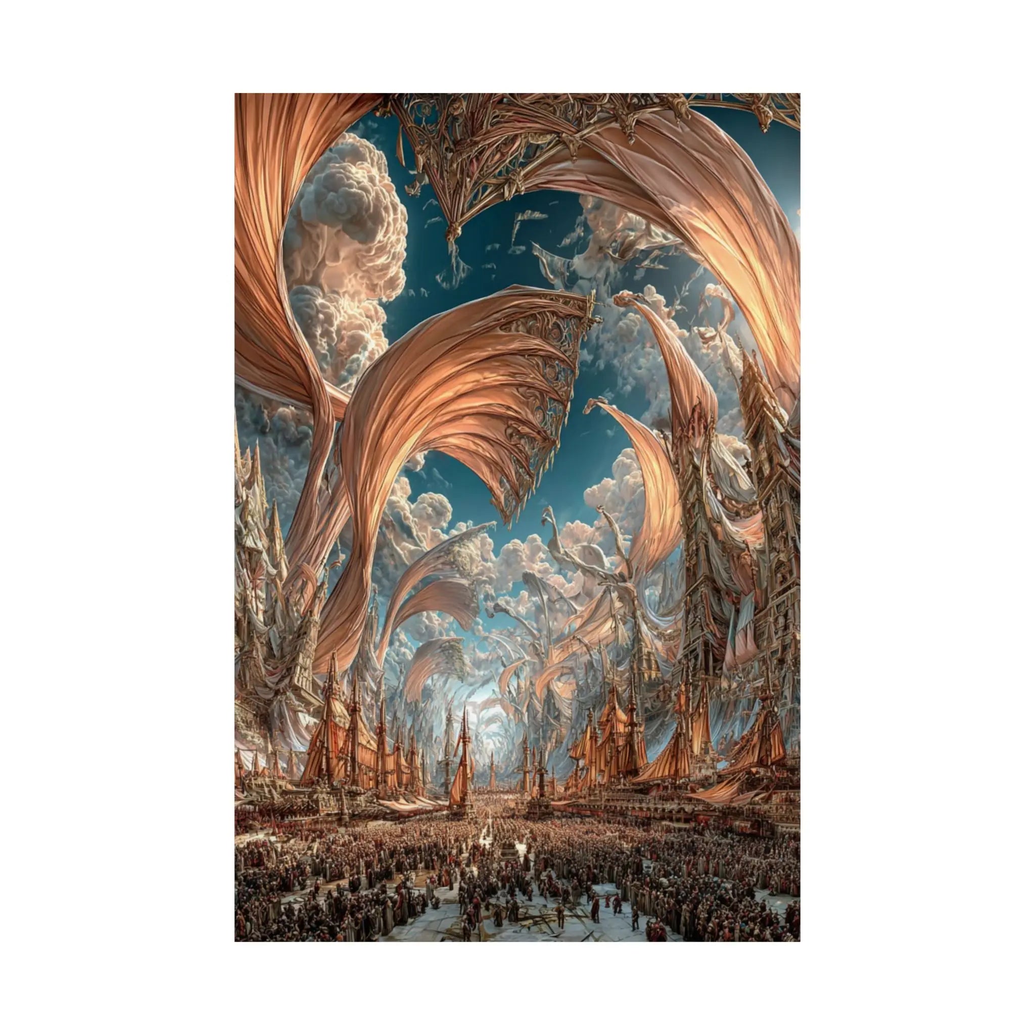 Surreal Cityscape Satin Poster — Dreamlike Bronze Canopy Art Print Printify