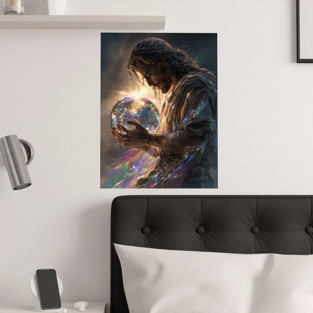 Satin Poster — Jesus Guardian of the World Fantasy Art Print Printify