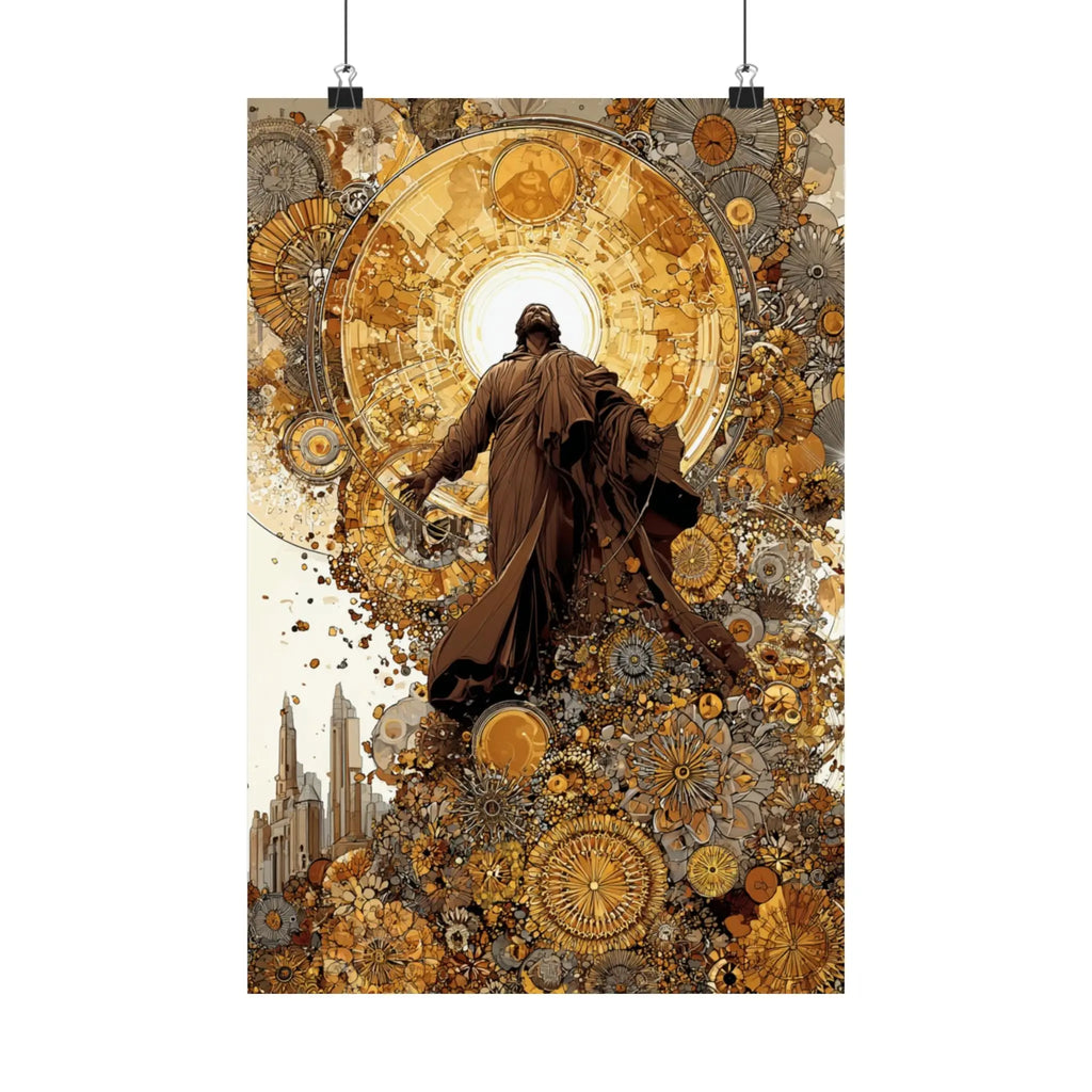 Satin Poster — Steampunk Jesus Ascension Art Print Printify