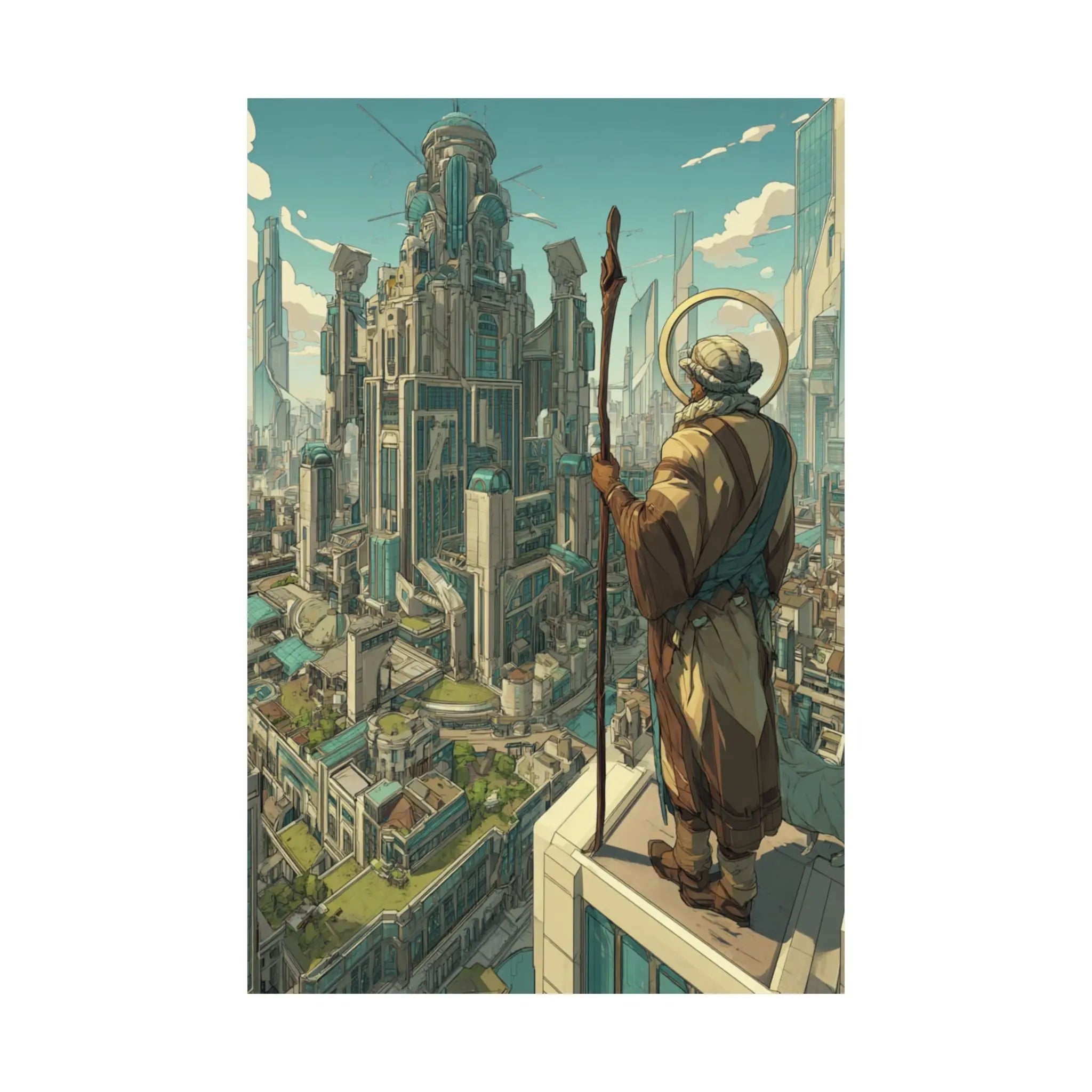 Satin Poster — City Sentinel Fantasy Art Print (210gsm) Printify