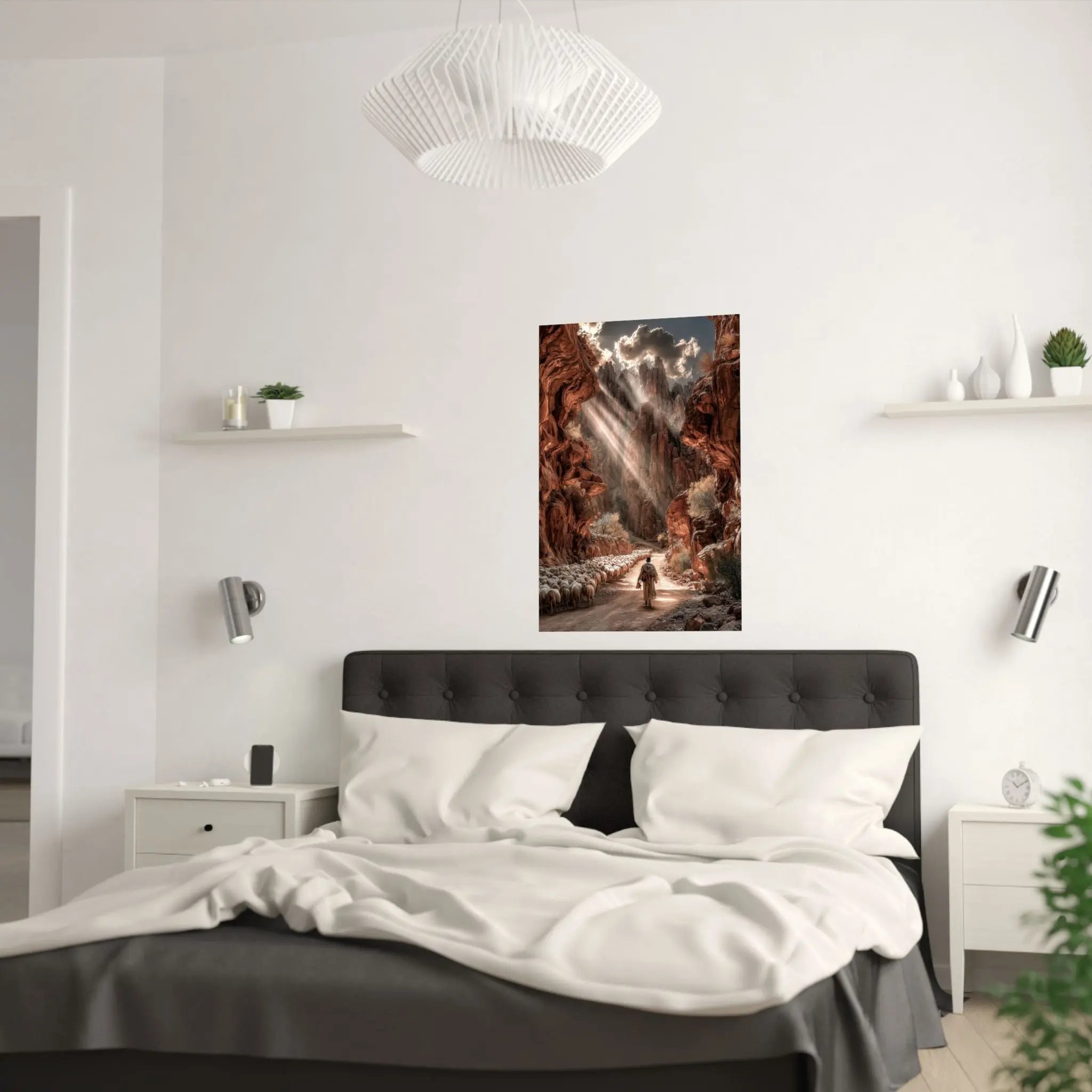 Satin Poster — Shepherd in Sunlit Canyon Art Print Printify