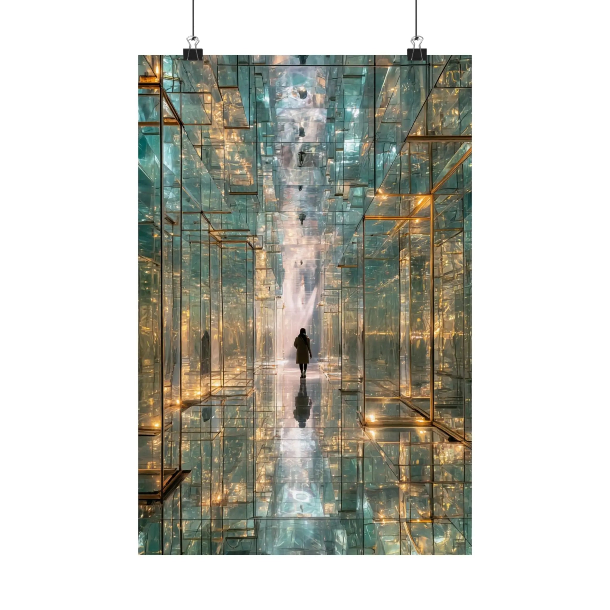 Mirrored Lightscape Satin Poster — Surreal City Reflection Wall Art Printify