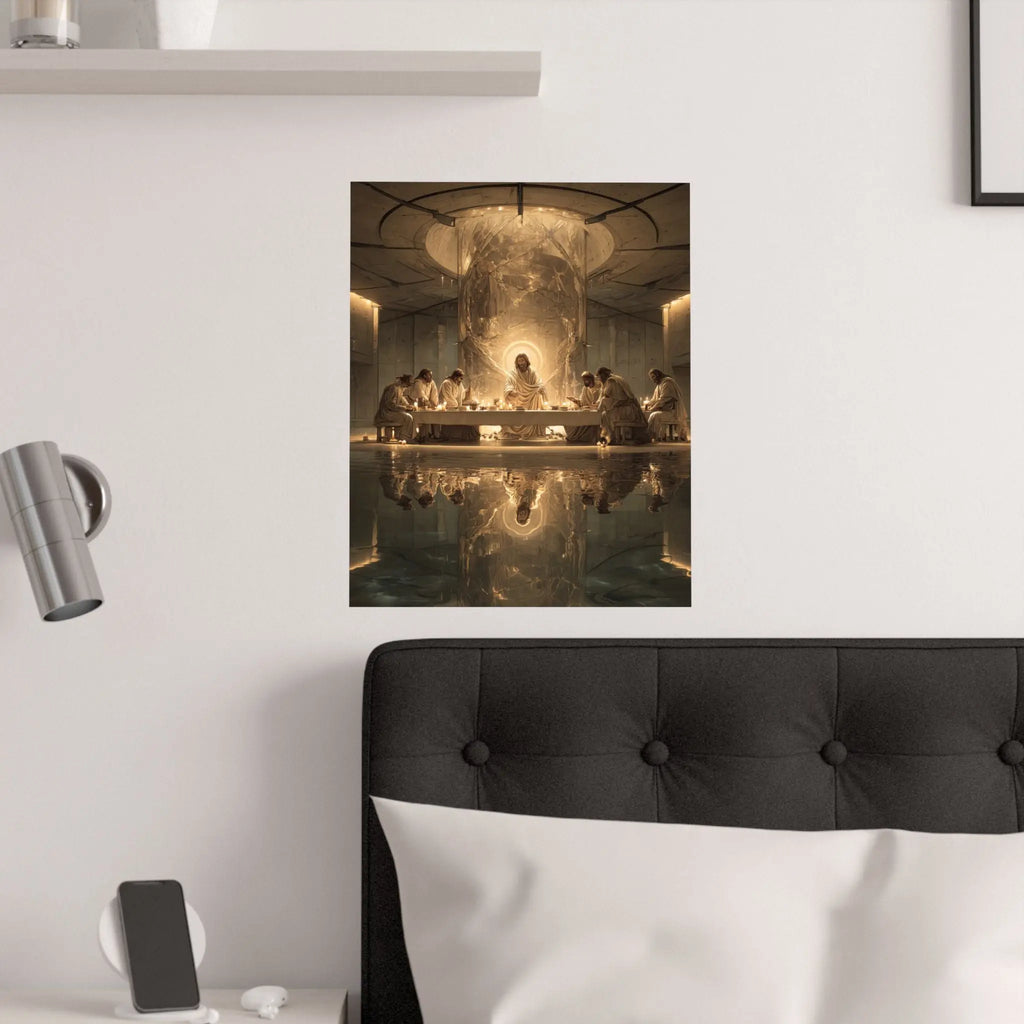 Satin Poster — Golden Last Supper Reflection Art Print (210gsm) Printify