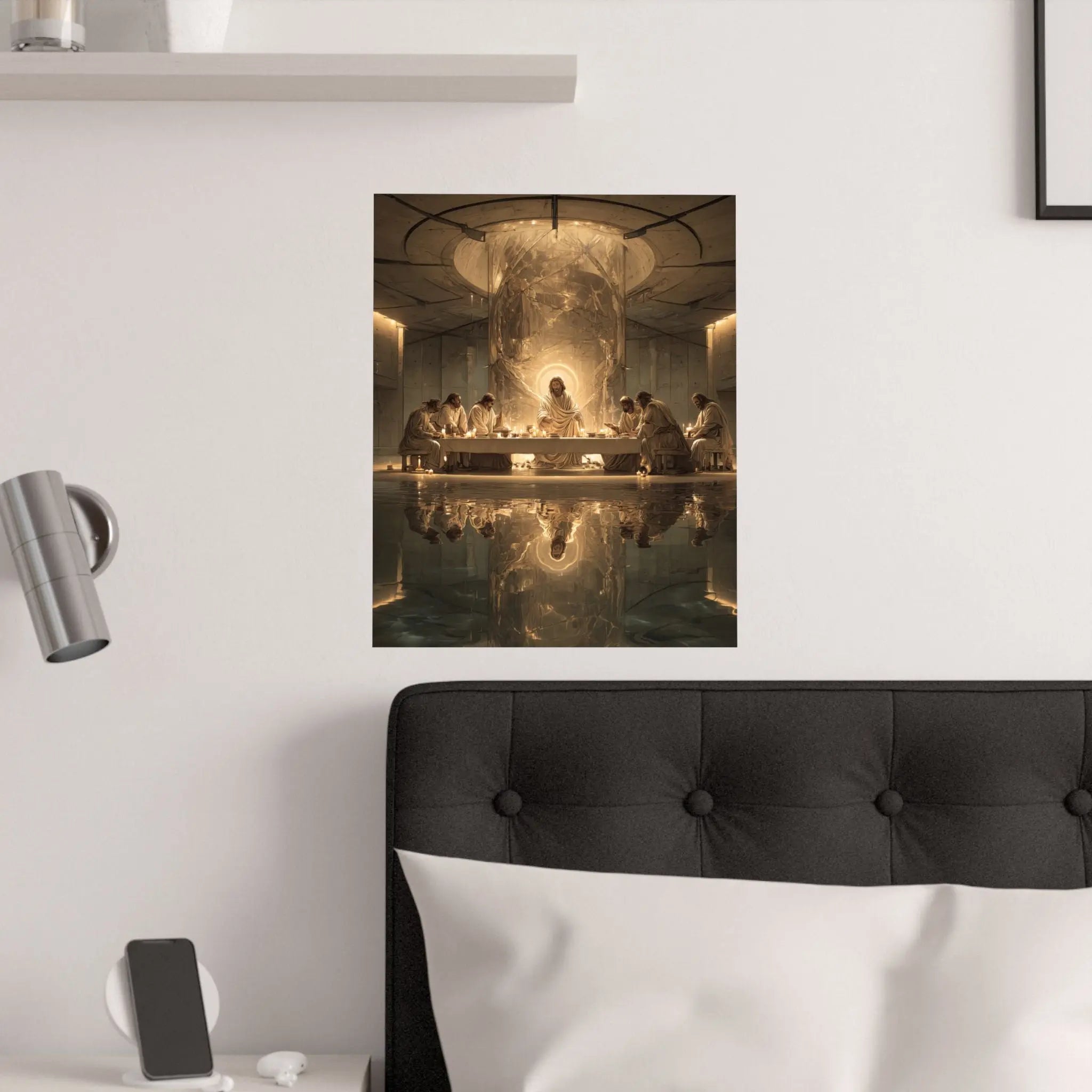 Satin Poster — Golden Last Supper Reflection Art Print (210gsm) Printify