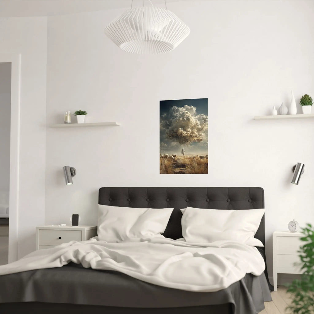 Surreal Shepherd & Cloudscape Satin Poster Printify