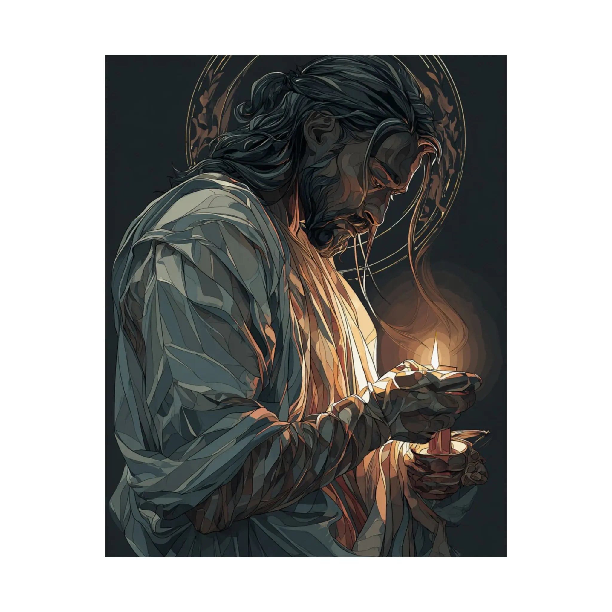 Satin Poster — Devotional Jesus Holding Candlelight (210gsm) Printify