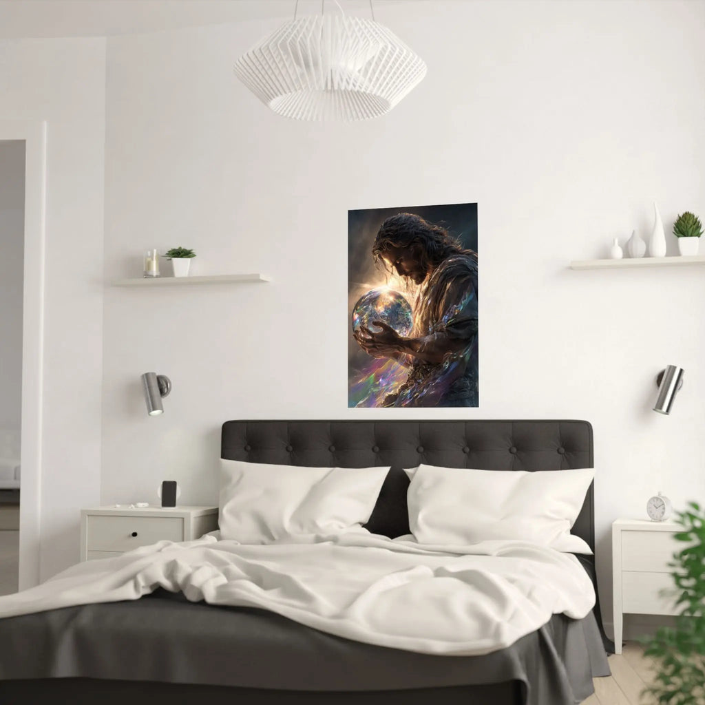 Satin Poster — Jesus Guardian of the World Fantasy Art Print Printify