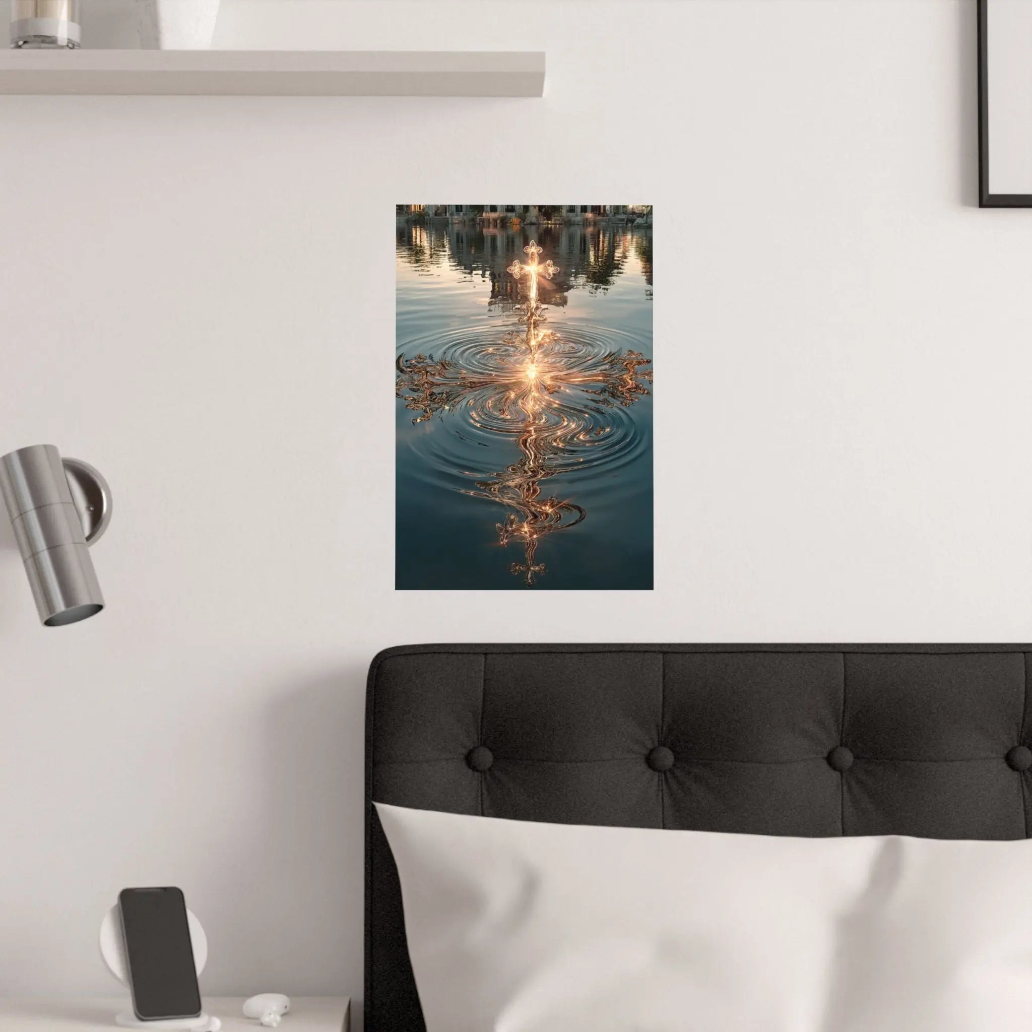 Satin Poster — Golden Cross Water Reflection Art Print Printify
