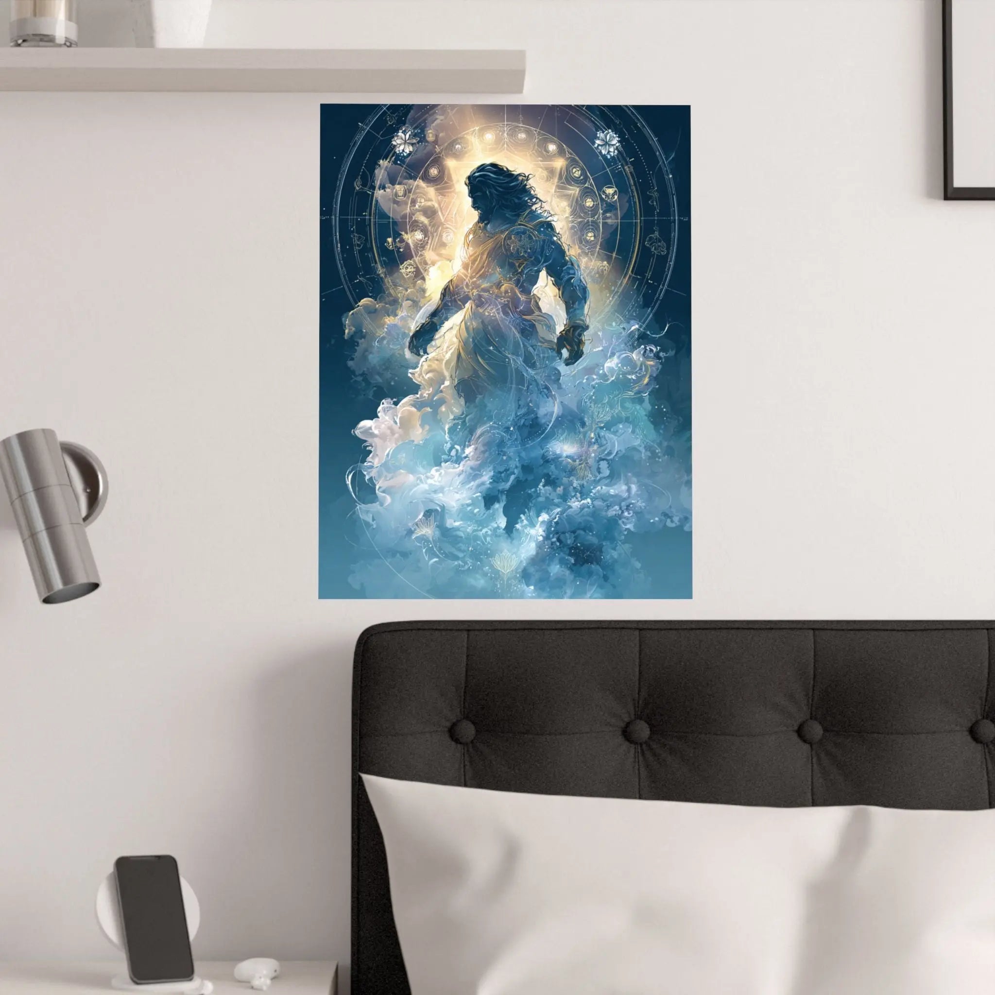 Celestial Guardian Poster — Ethereal God figure Satin Wall Art Printify