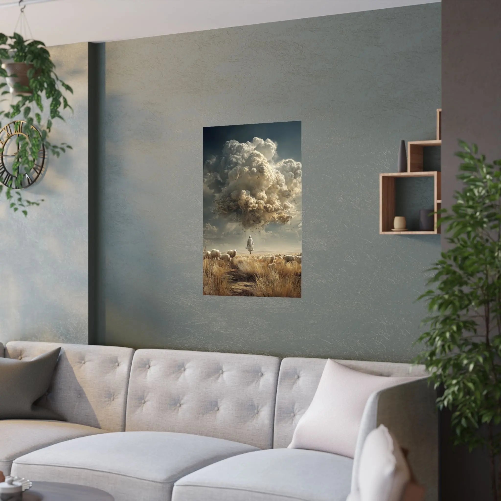 Surreal Shepherd & Cloudscape Satin Poster Printify