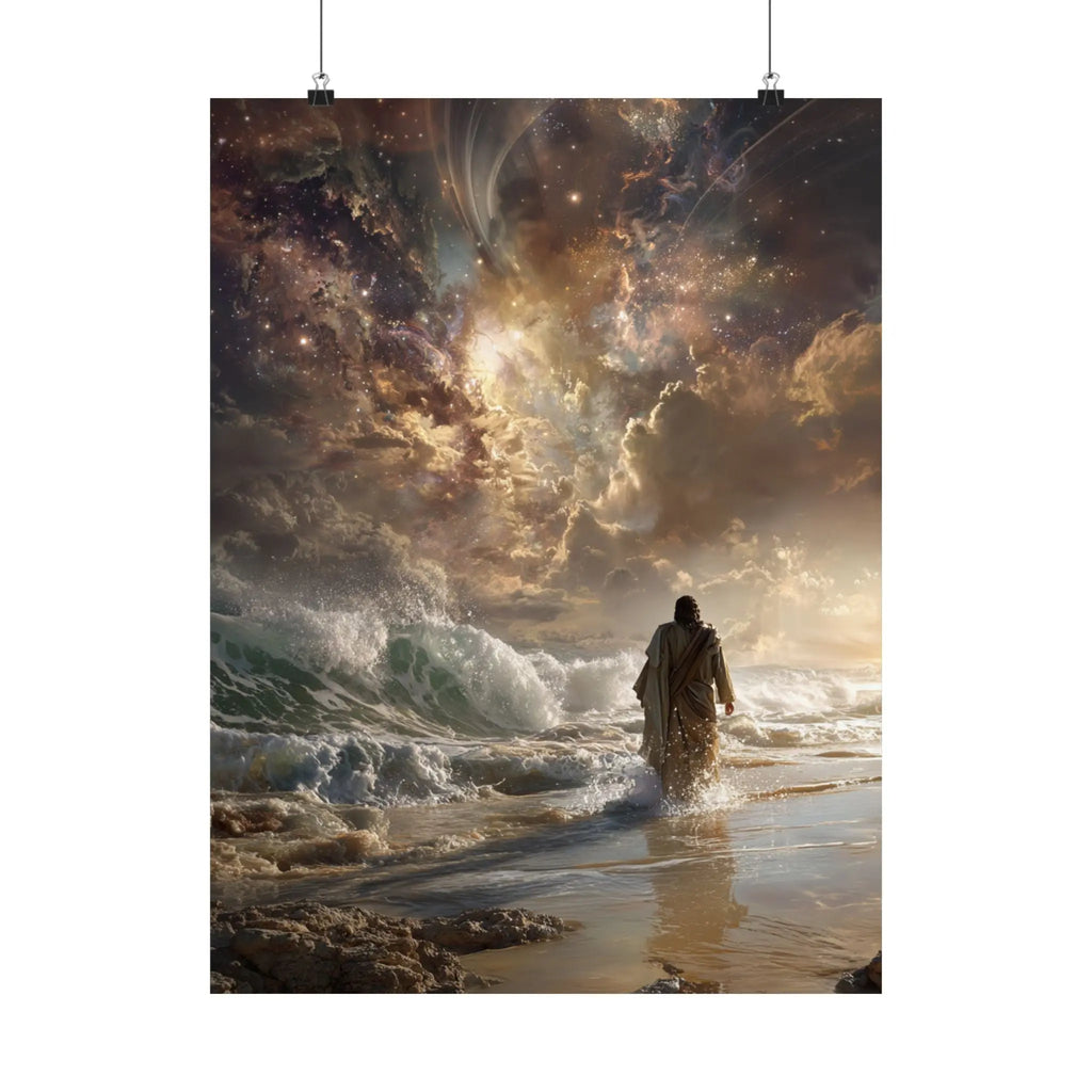 Satin Poster — Stormy Seascape with Jesus (210gsm) Printify