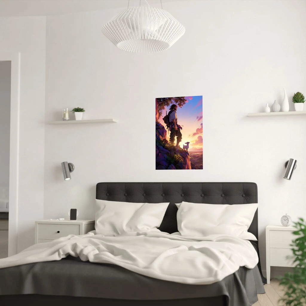 Satin Poster – Adventurer at Sunset Illustration (210gsm) Printify