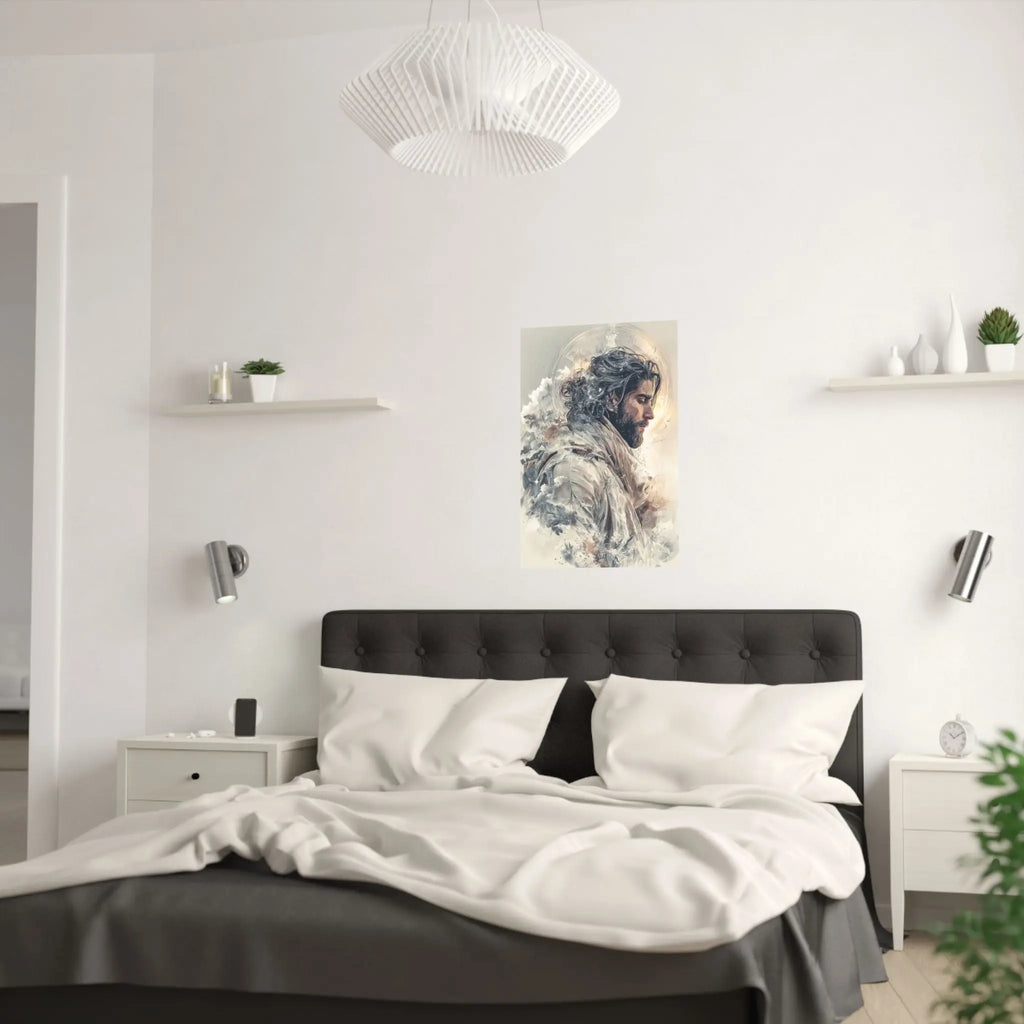 Satin Poster — Ethereal Jesus Portrait Art Print Printify