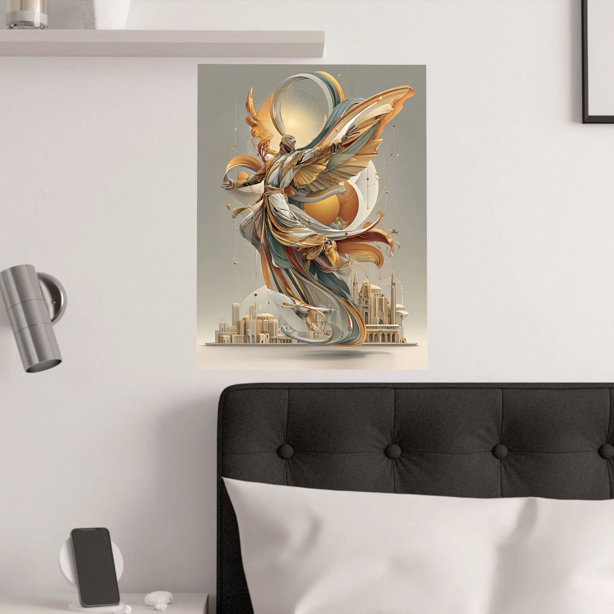 Satin Art Poster — Golden Angel Cityscape (210gsm) Printify