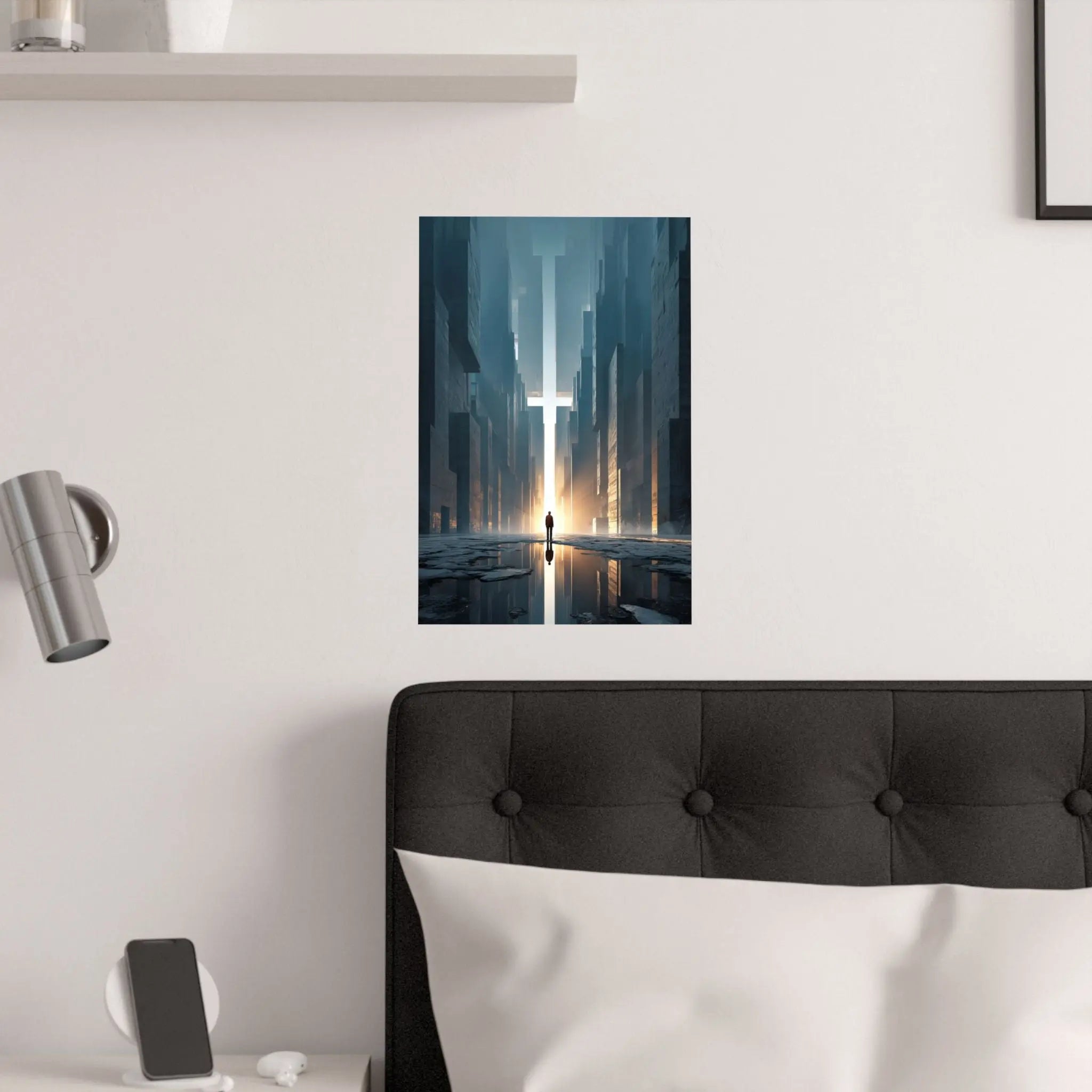 Satin Poster — Solitary Figure in Futuristic Cityscape (210gsm) Printify