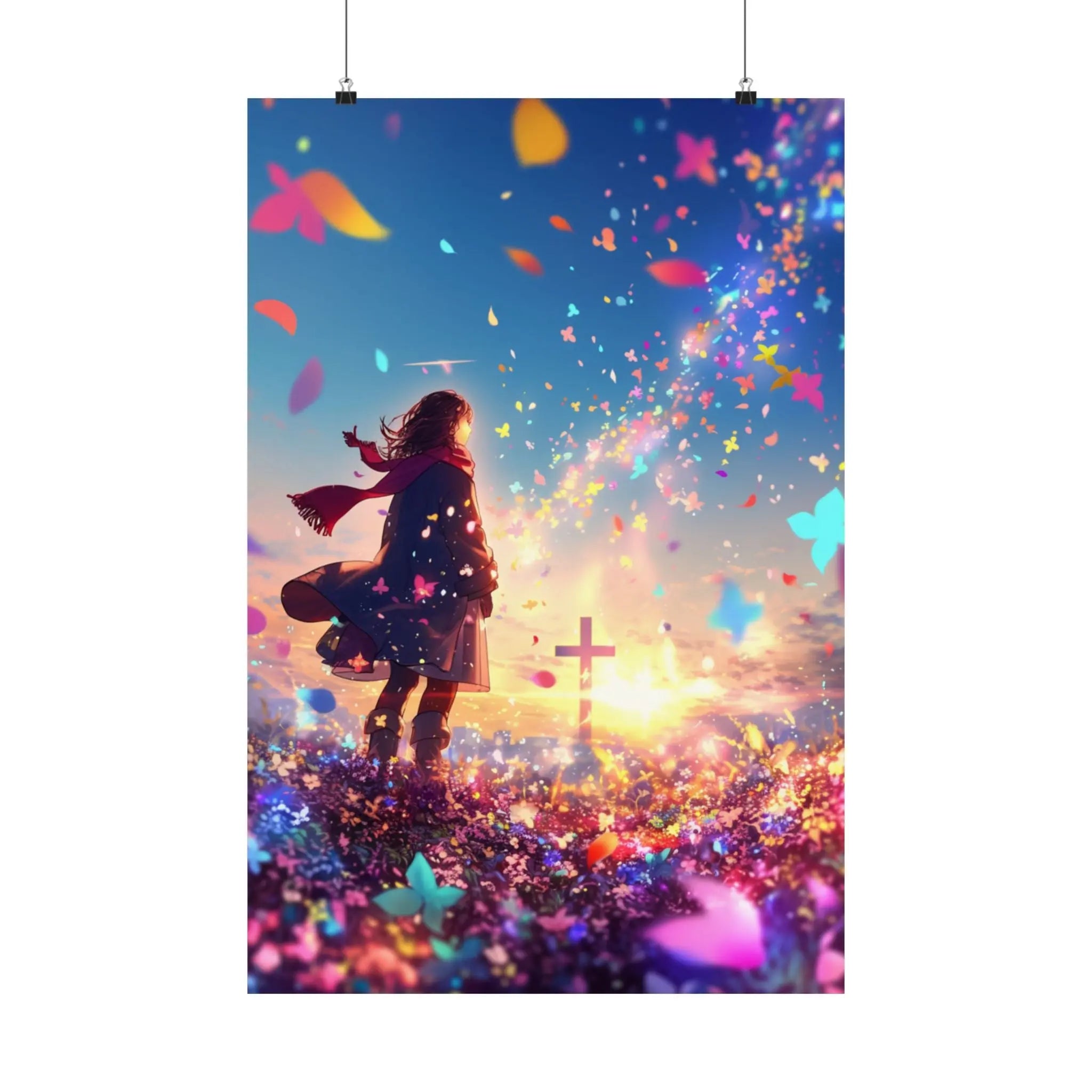 Satin Poster — Dreamscape Girl with Butterflies (210gsm Satin Print) Printify