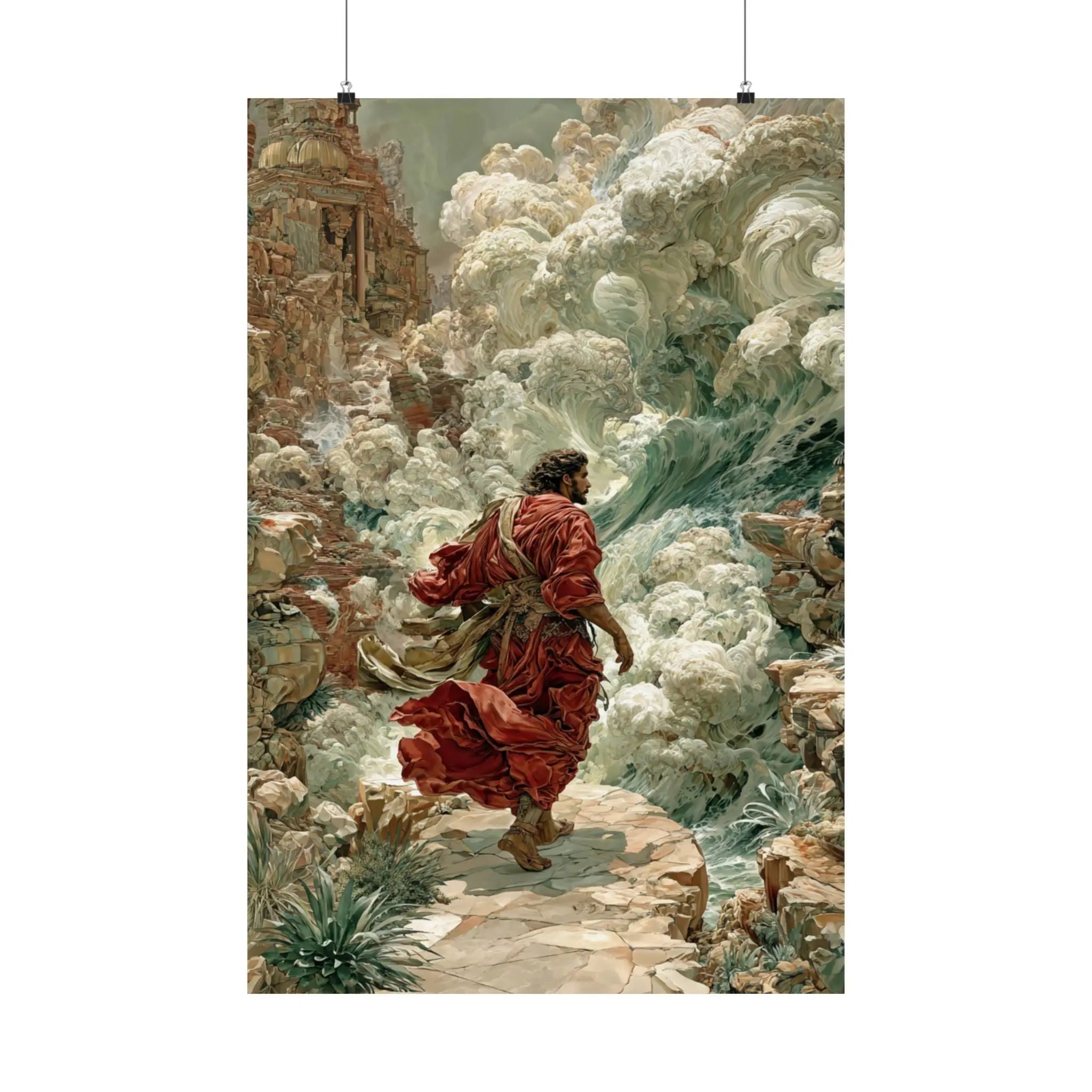 Satin Poster – Dramatic Biblical Parting of the Red Sea Art Print Printify