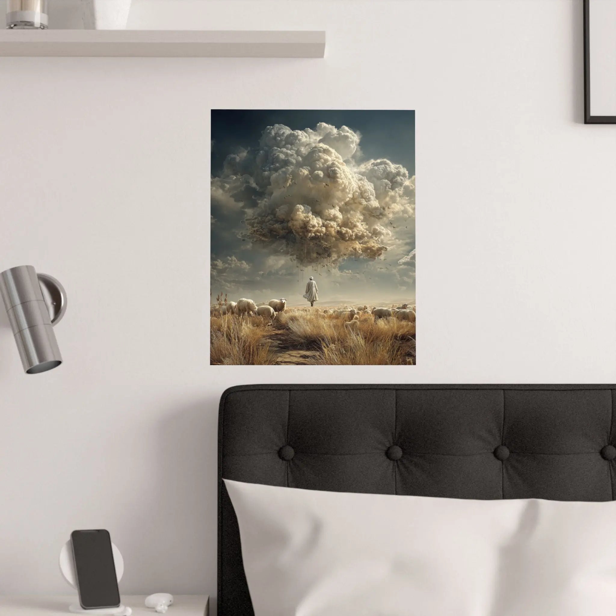 Surreal Shepherd & Cloudscape Satin Poster Printify
