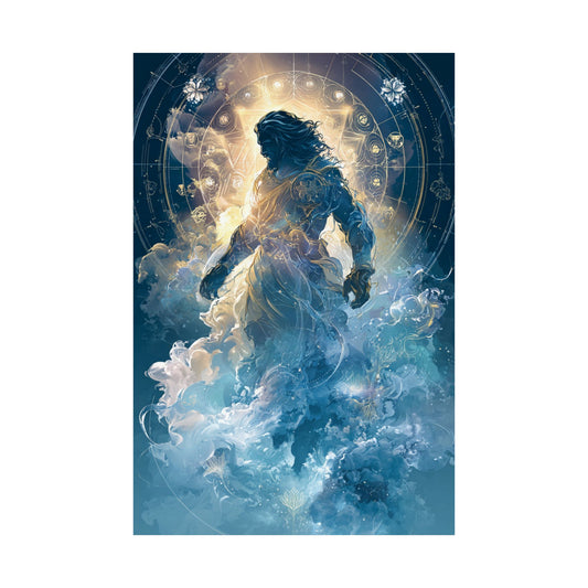 Celestial Guardian Poster — Ethereal God figure Satin Wall Art