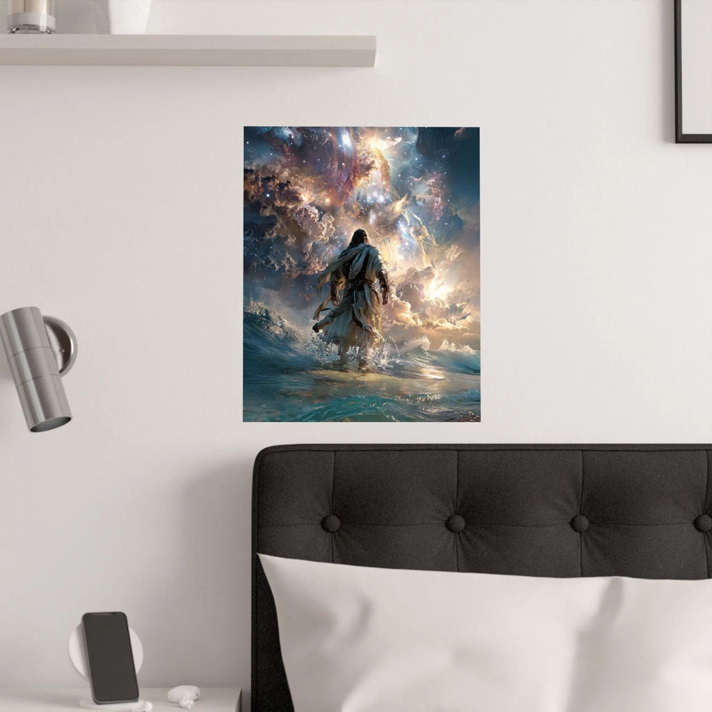 Religious Satin Poster — 'Walking on Water' Inspirational Wall Art Printify