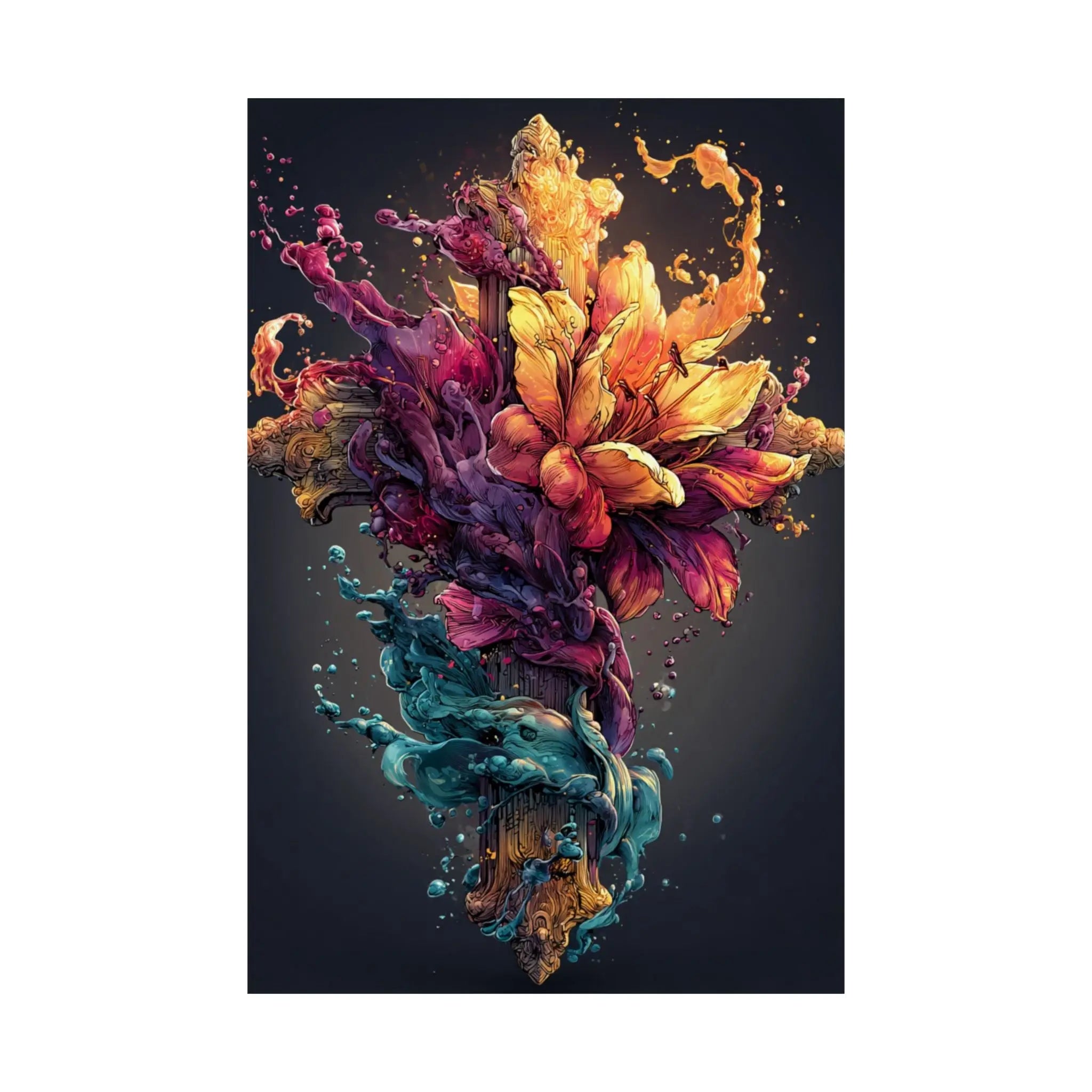 Satin Poster — Vibrant Floral Splash Art Print Printify