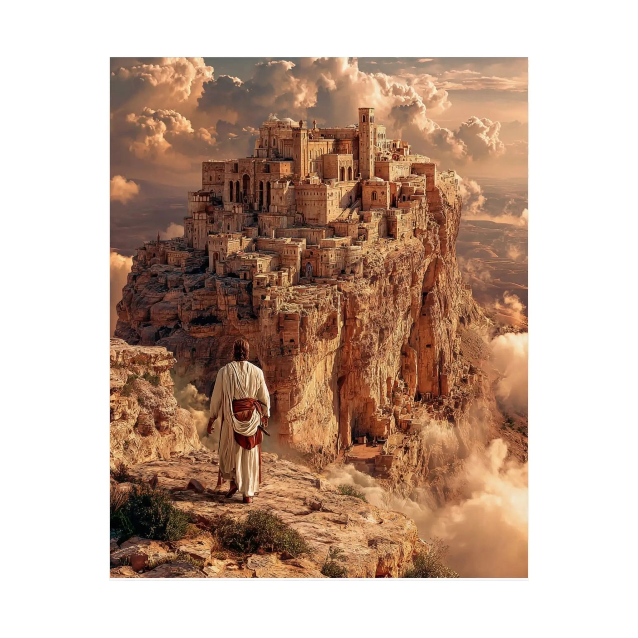 Satin Poster — Pilgrim Journey to Ancient Cliff City (210gsm) Printify