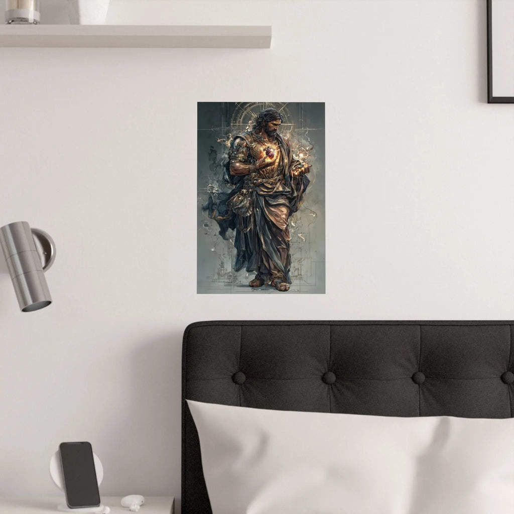 Religious Jesus Heart Satin Poster – Dramatic Sacred Art Wall Print Printify