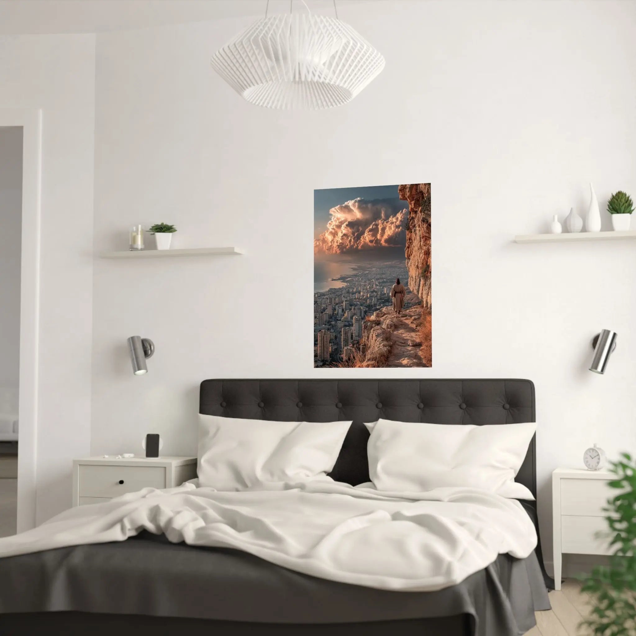 Satin Poster — Urban Cliff Path Sunset Landscape Print Printify