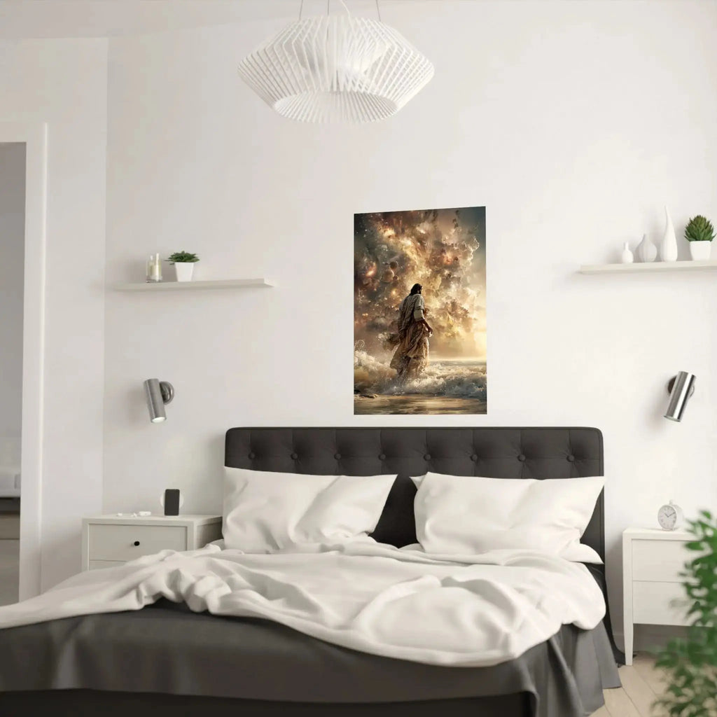 Religious Jesus Walking on Water Satin Poster — Inspirational Christian Wall Art (210gsm) Printify