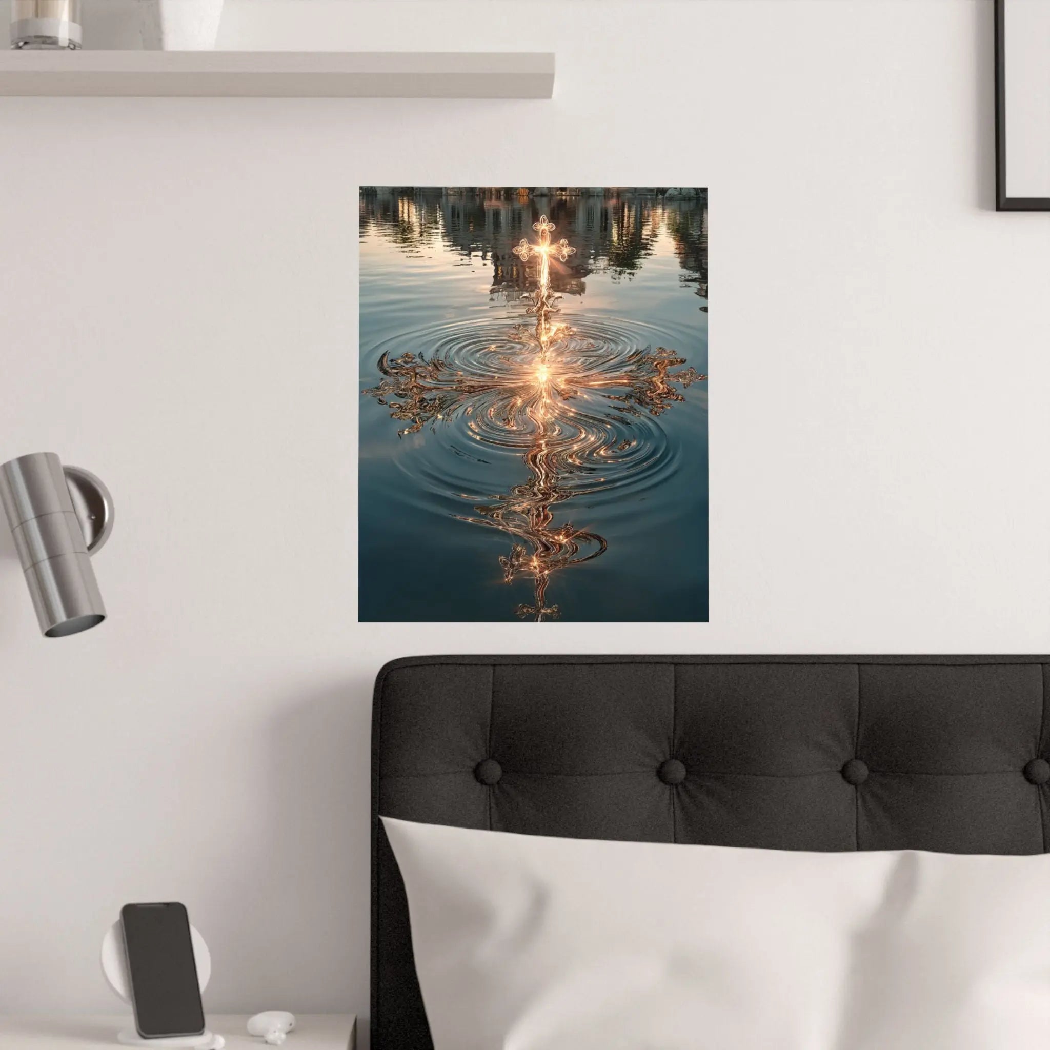 Satin Poster — Golden Cross Water Reflection Art Print Printify